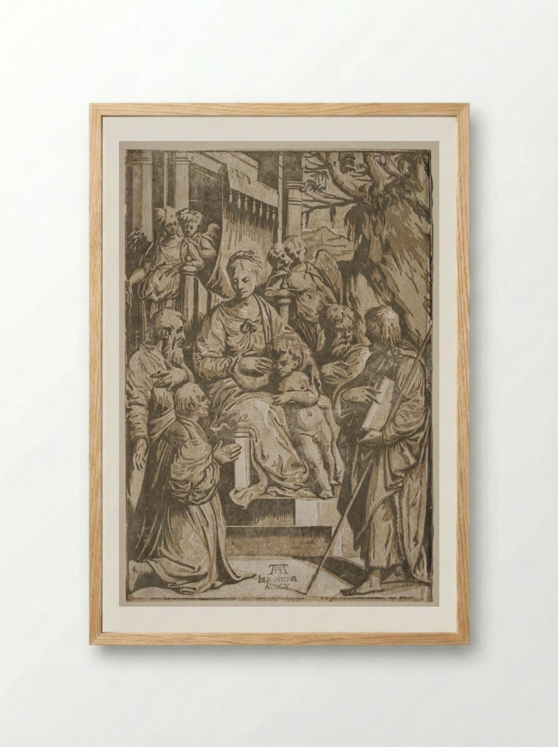 The Virgin and Child with Saints and a Donor - Andrea Andreani - Framed Print Wood