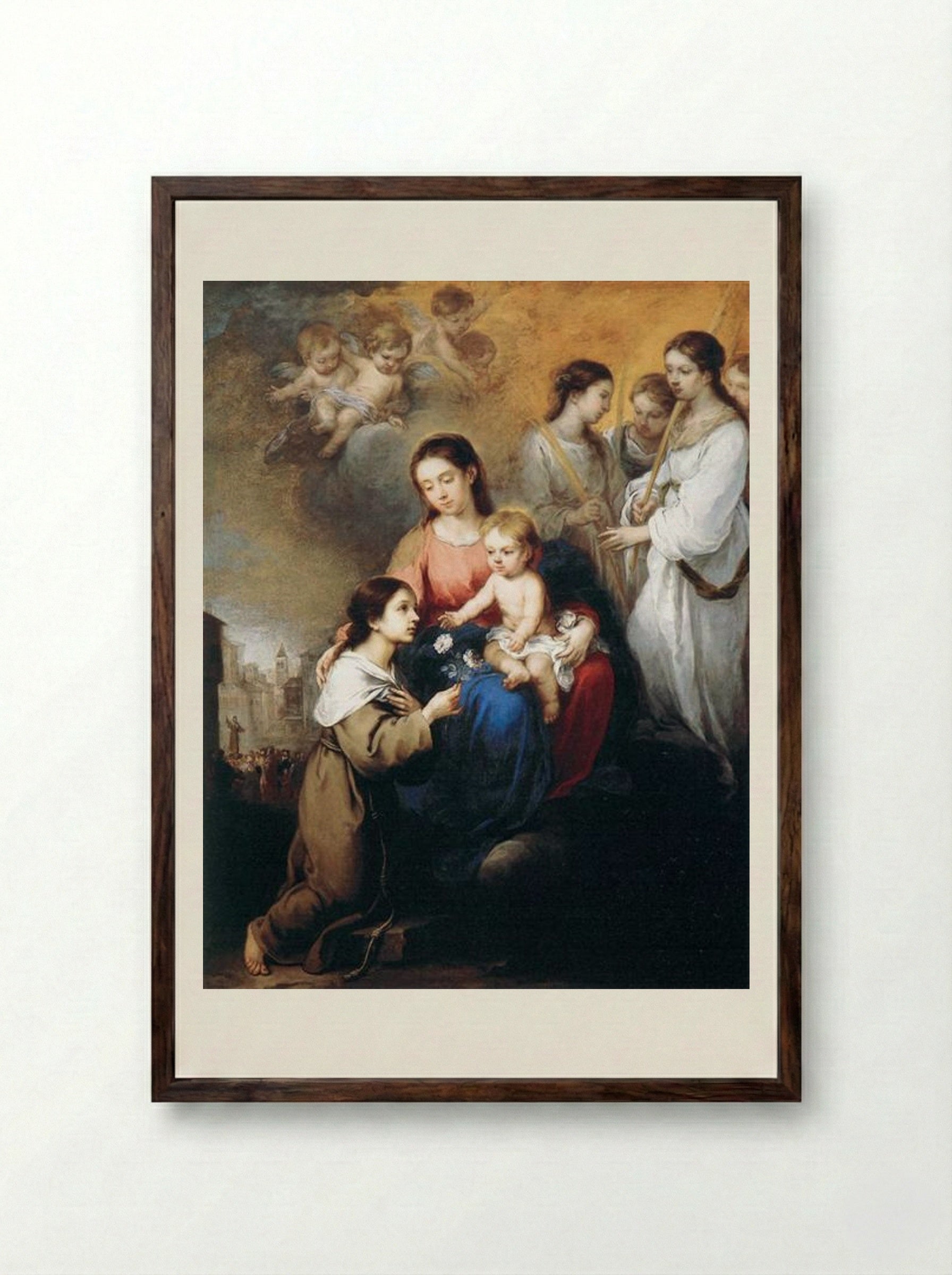 The Virgin and Child with St. Rosalina - Bartolomé Esteban Murillo - Framed Print Dark Wood