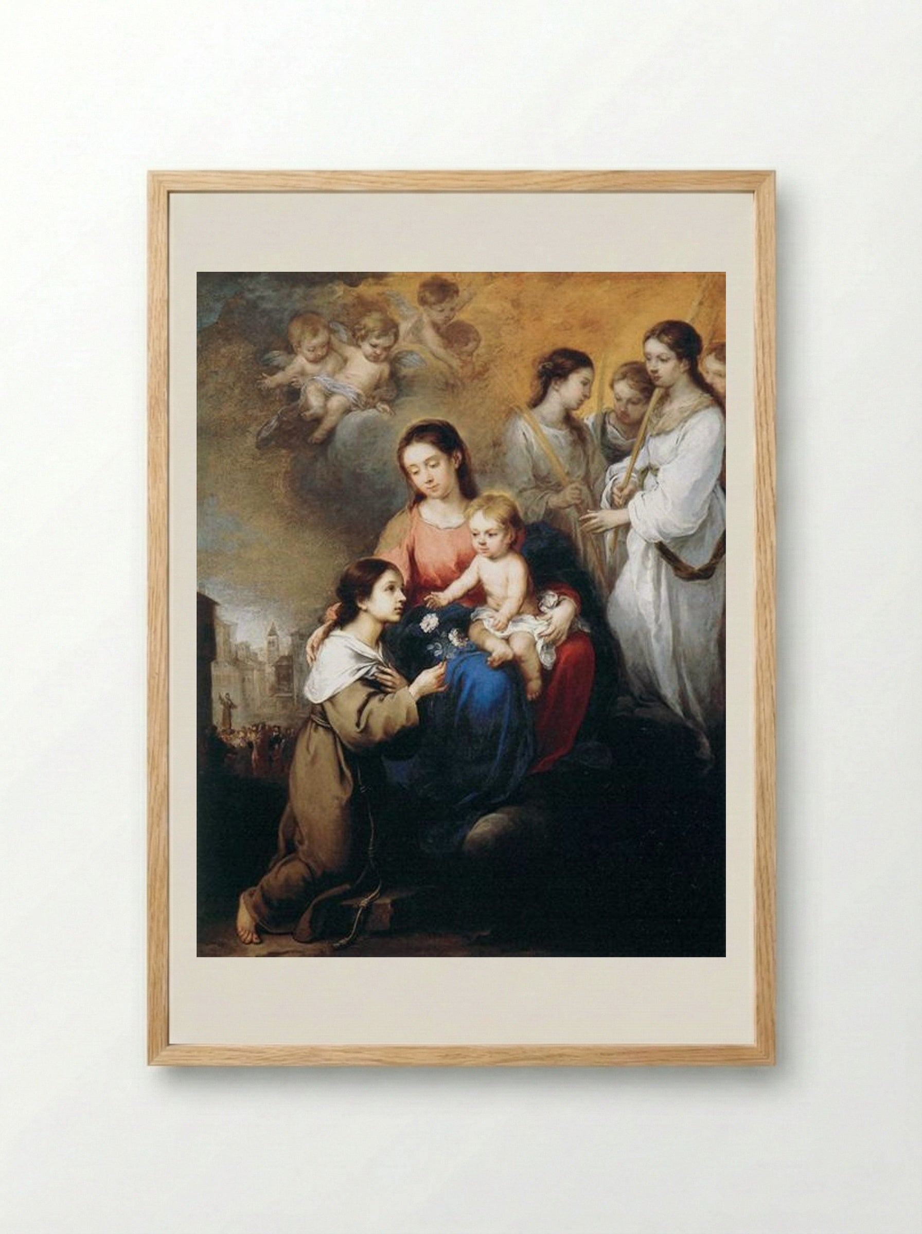 The Virgin and Child with St. Rosalina - Bartolomé Esteban Murillo - Framed Print Wood