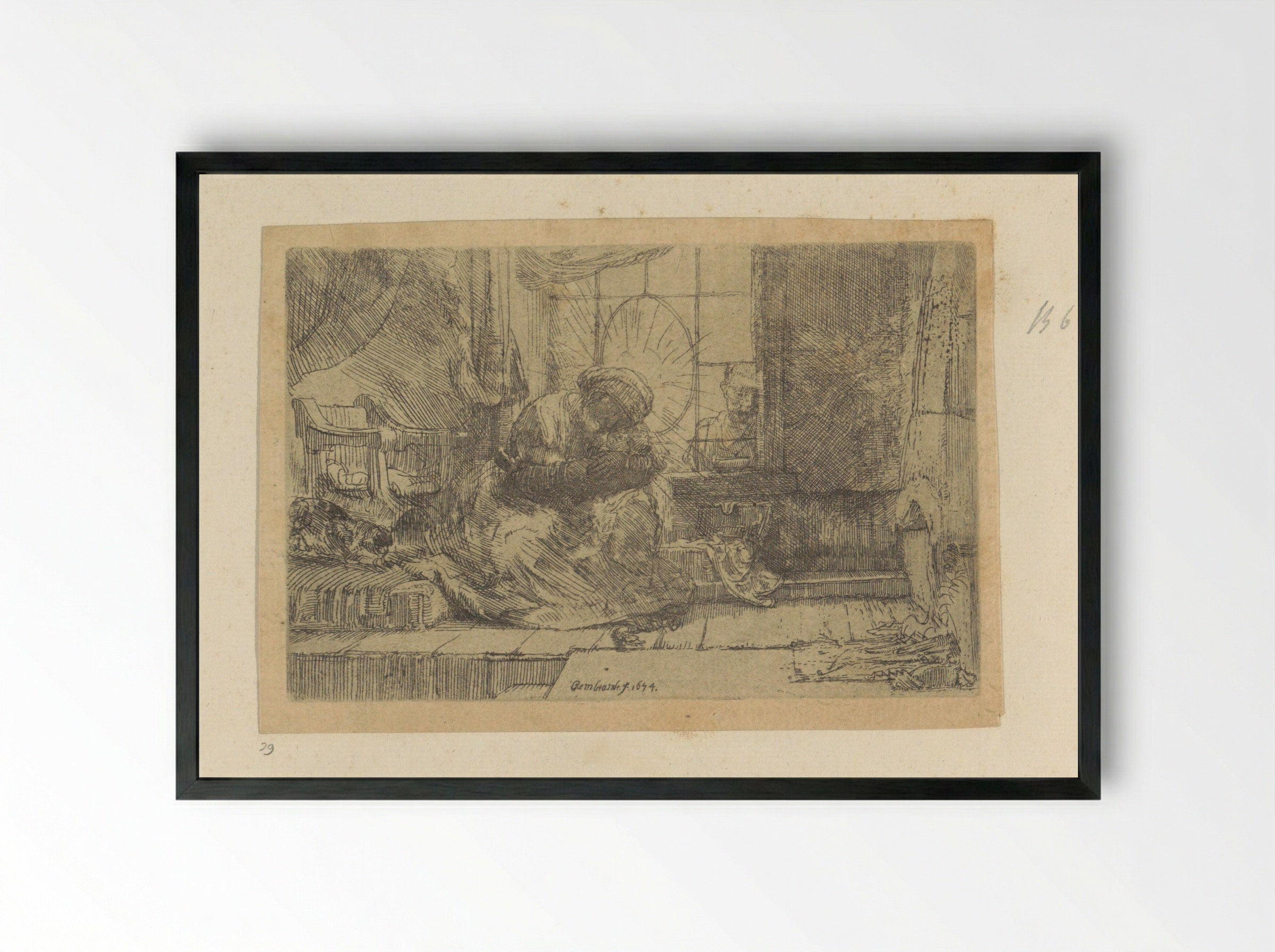 The Virgin and Child with the Cat and Snake - Rembrandt van Rijn - Framed Print Black