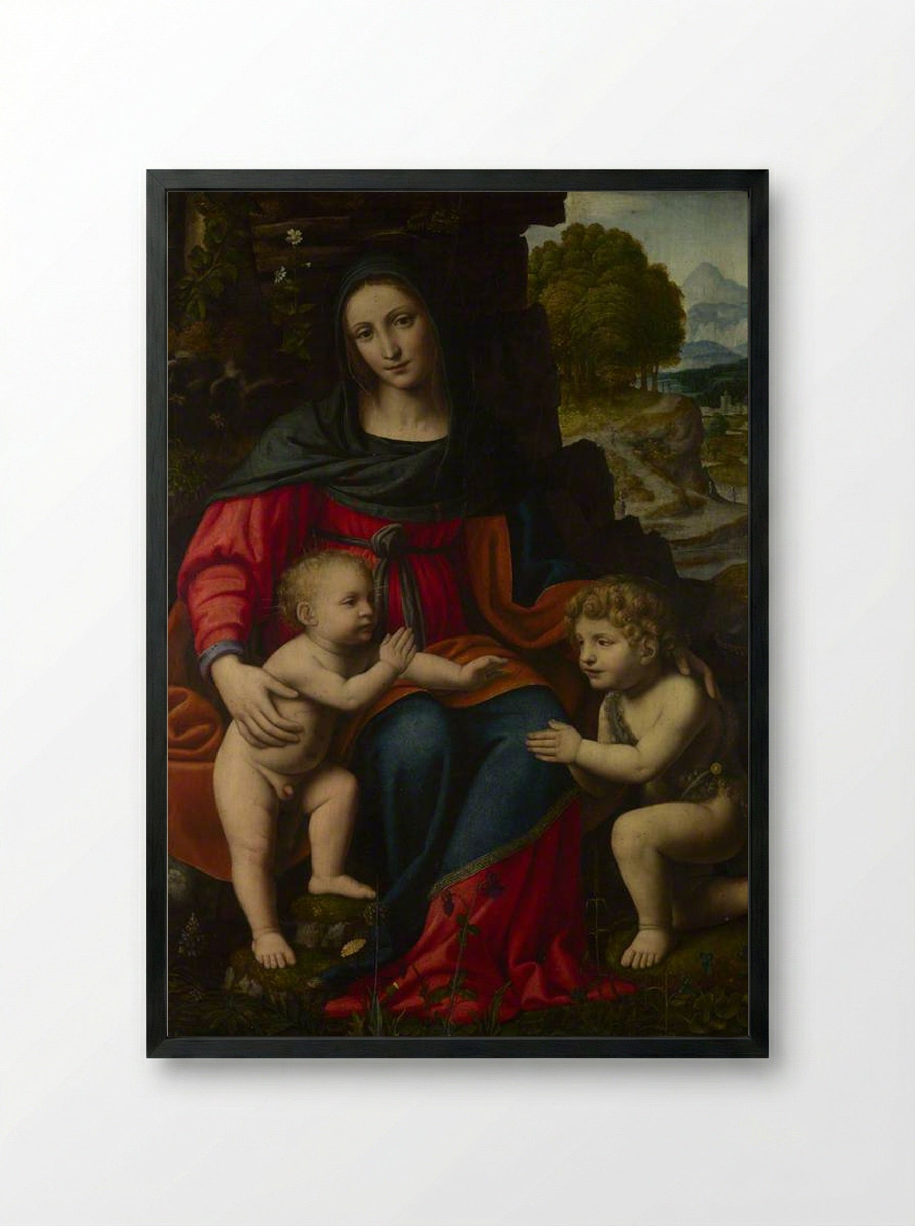 The Virgin and Child with the Infant Saint John the Baptist - Bernardino Luini - Framed Print Black