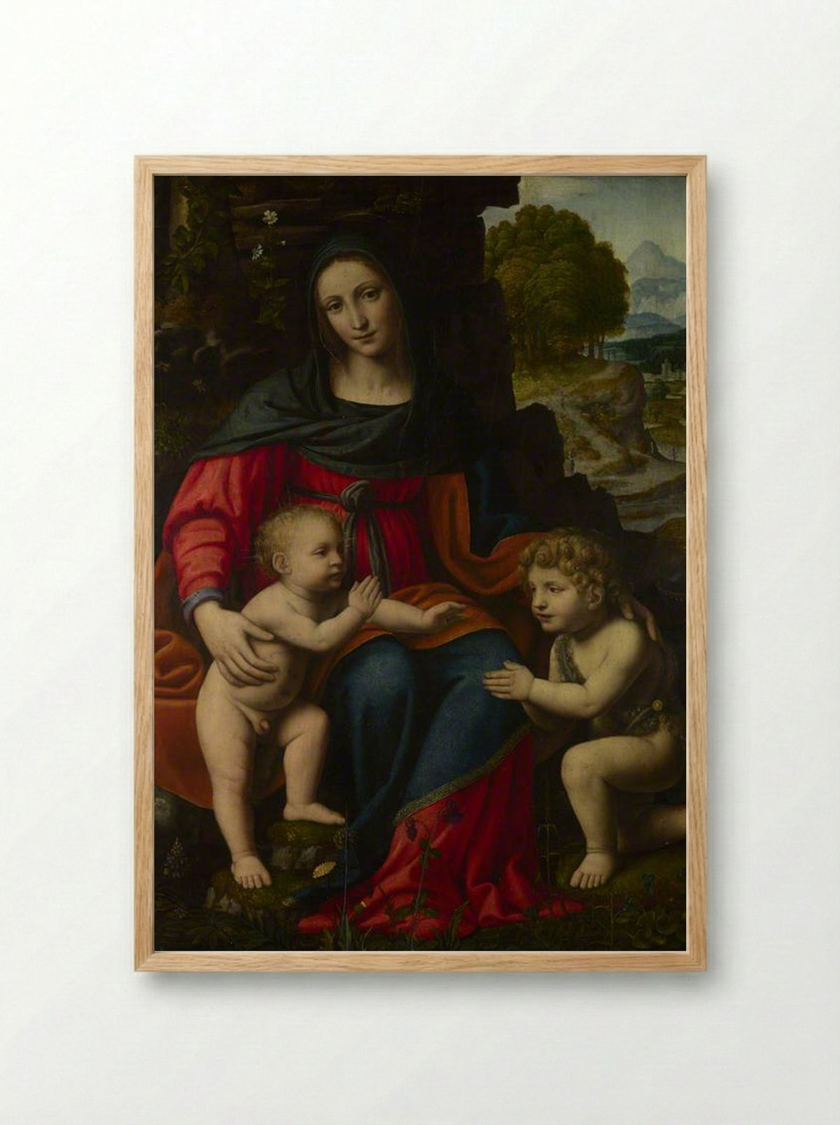 The Virgin and Child with the Infant Saint John the Baptist - Bernardino Luini - Framed Print Wood