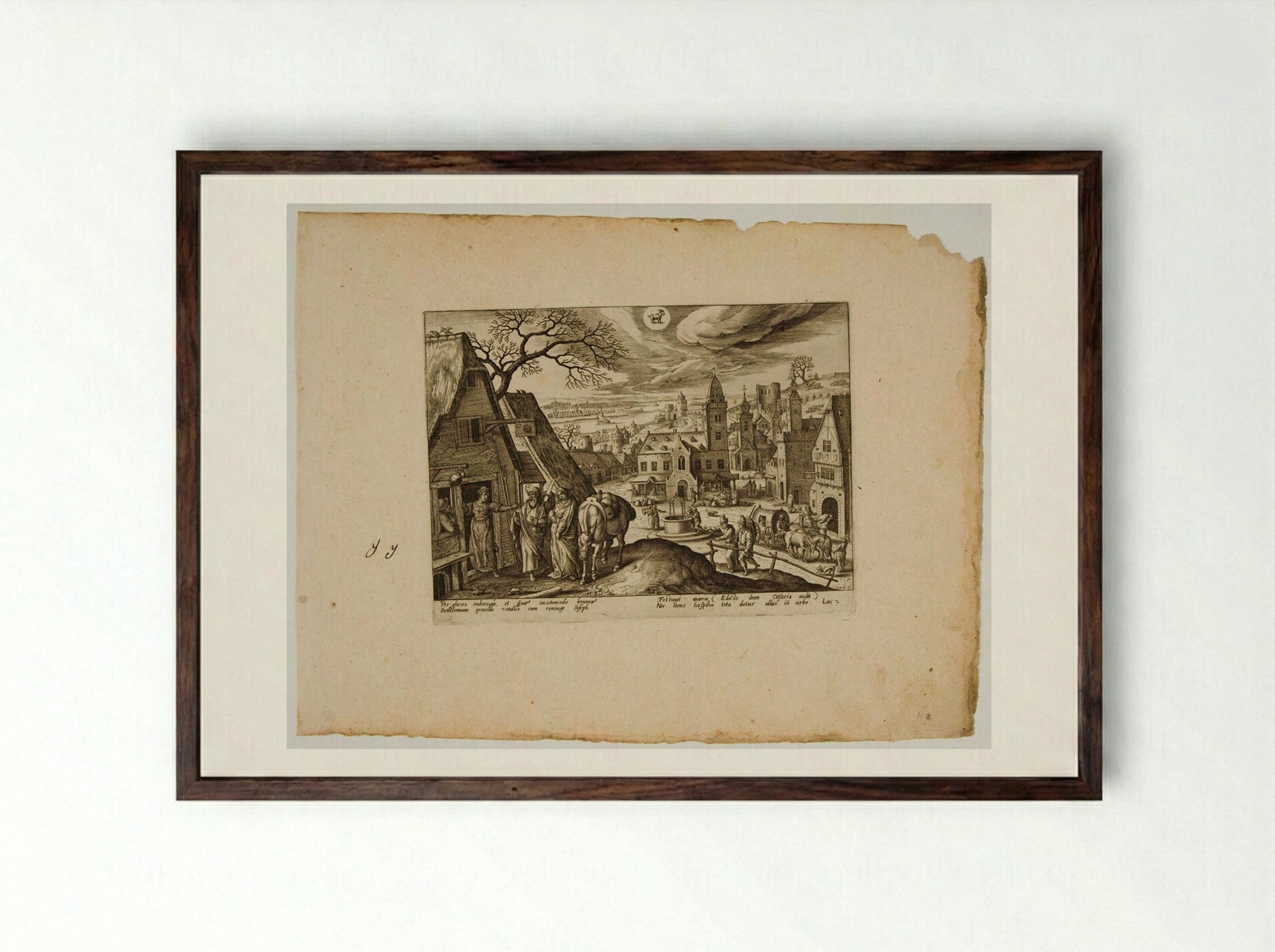 The Virgin and Joseph at the Inn - Adriaen Collaert - Framed Print Dark Wood