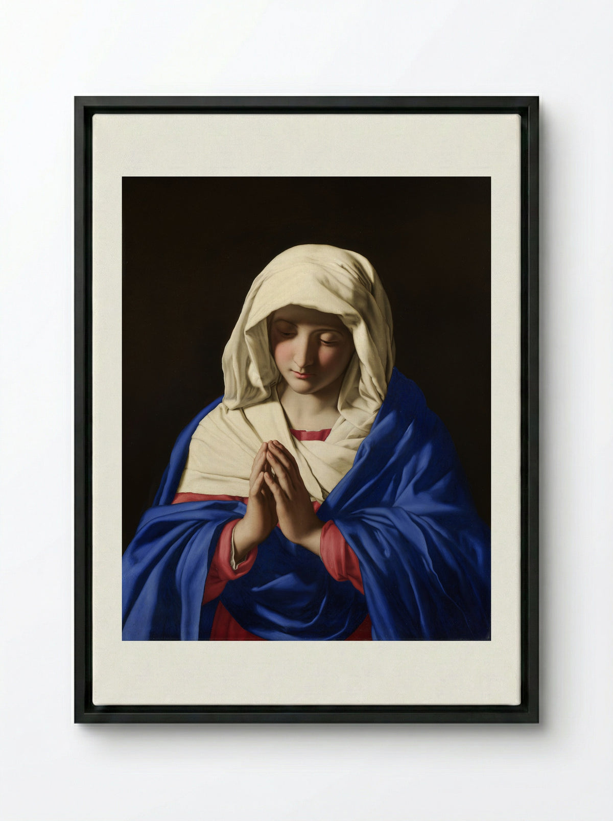 The Virgin in Prayer - Sassoferrato - Framed Canvas Black