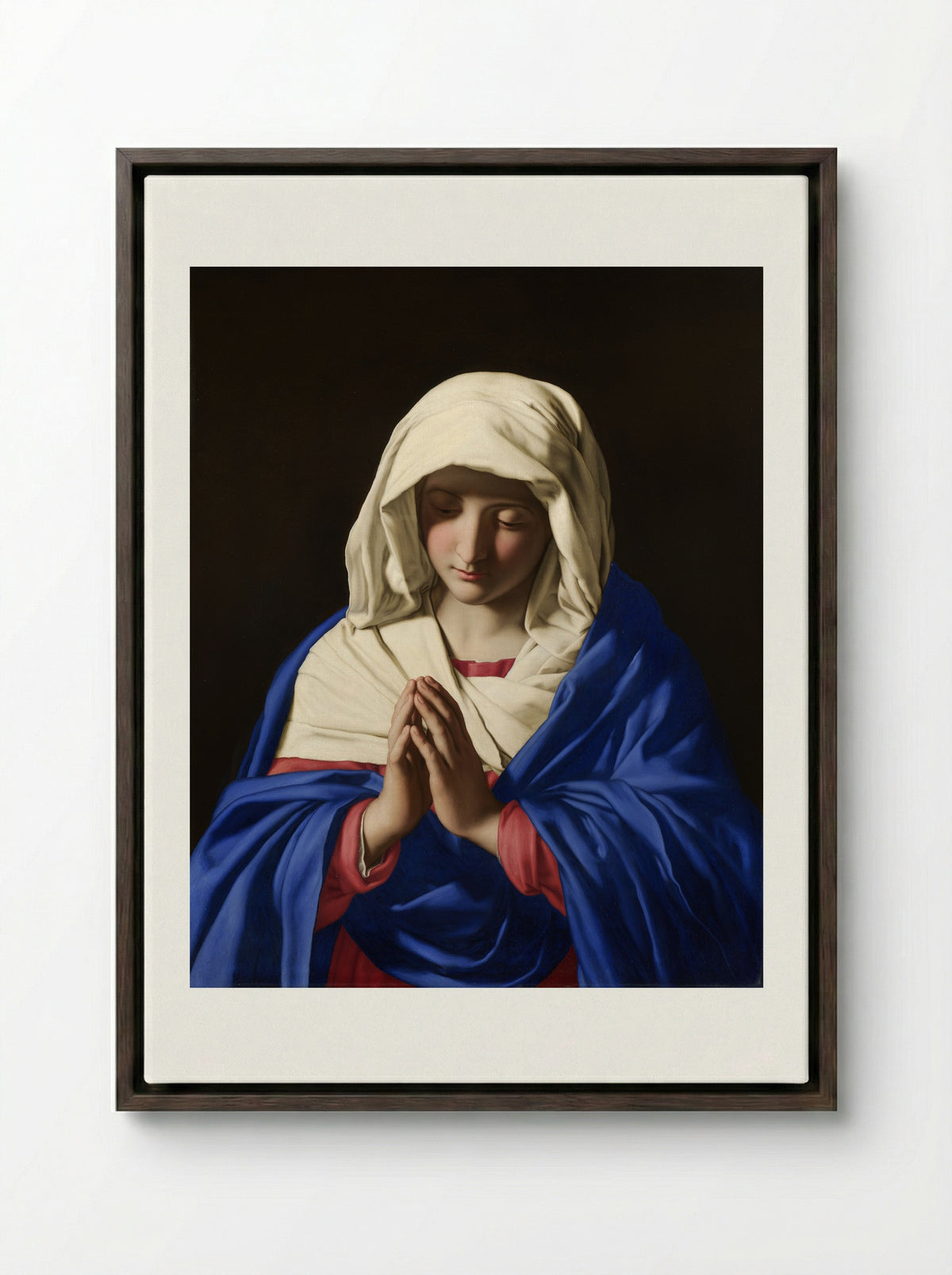 The Virgin in Prayer - Sassoferrato - Framed Canvas Dark Wood