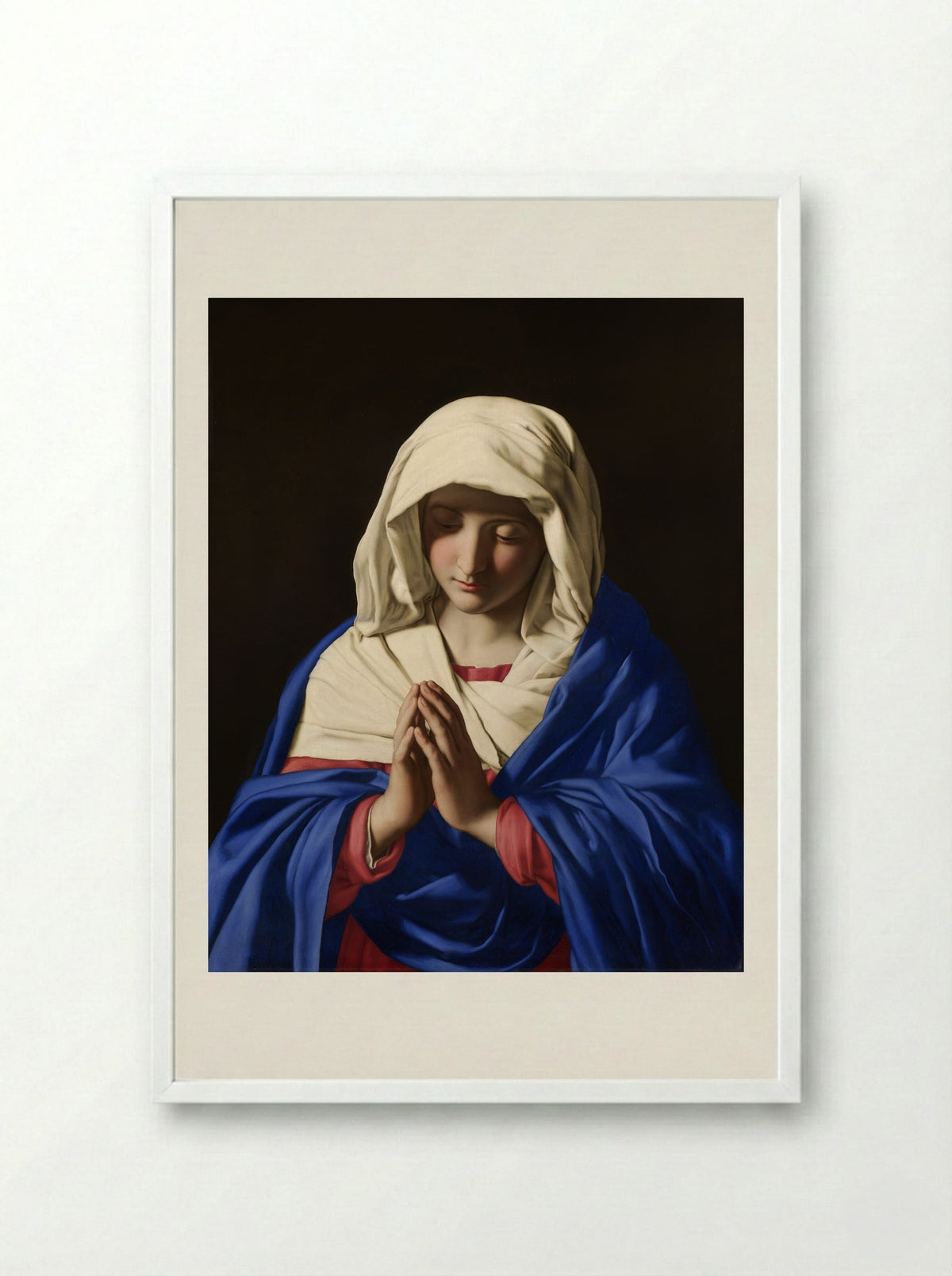 The Virgin in Prayer - Sassoferrato - Framed Print White