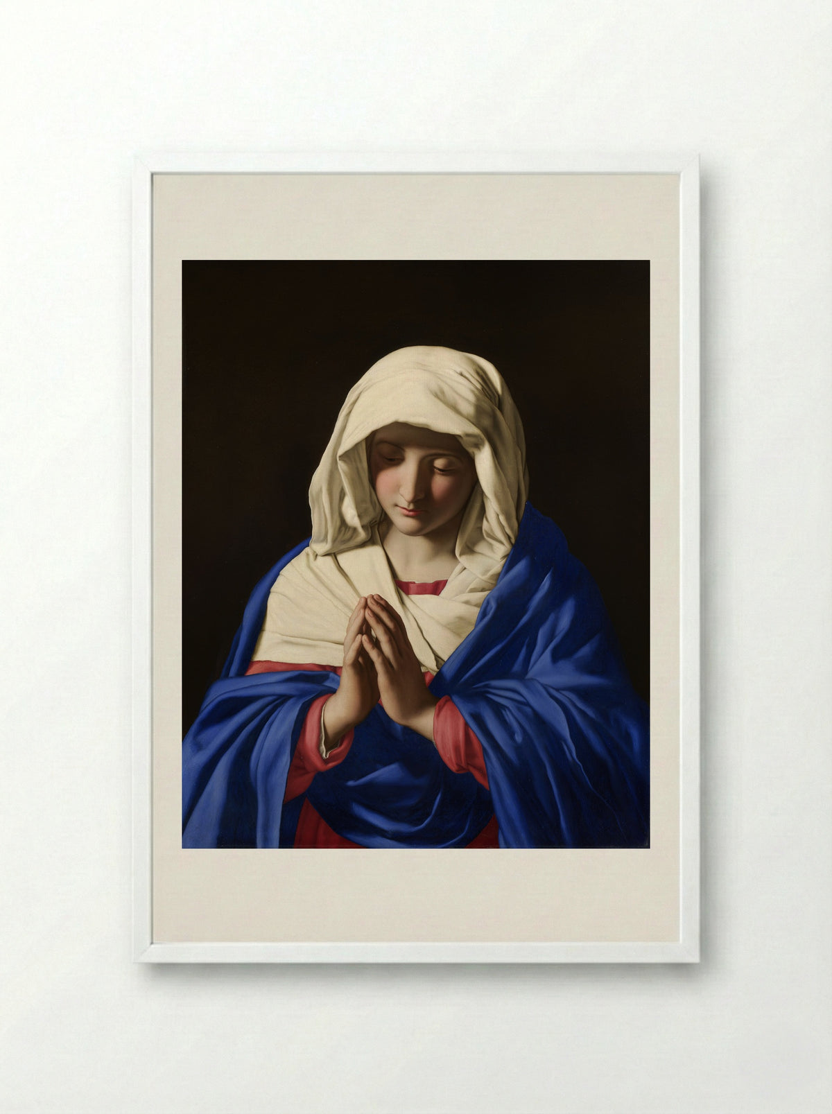 The Virgin in Prayer - Sassoferrato - Framed Print White