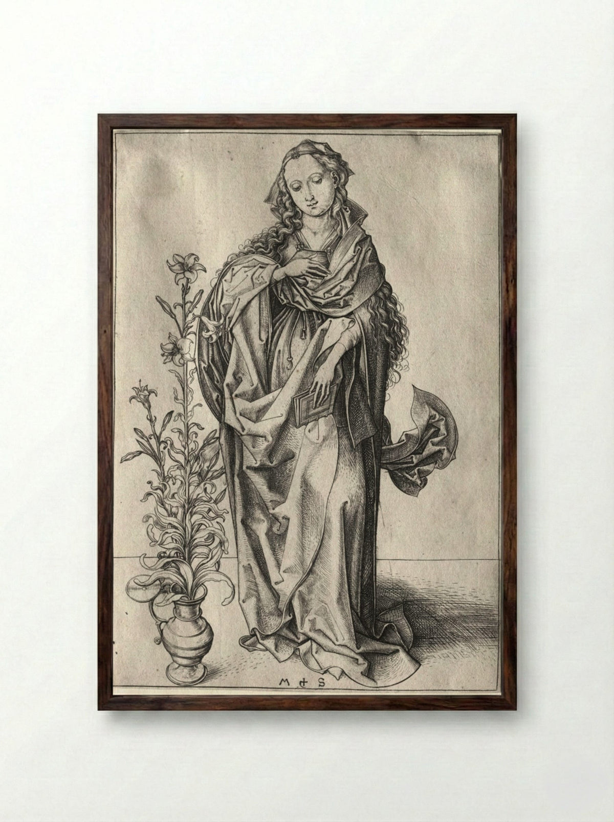 The Virgin of the Annunciation - Martin Schongauer - Framed Print Dark Wood