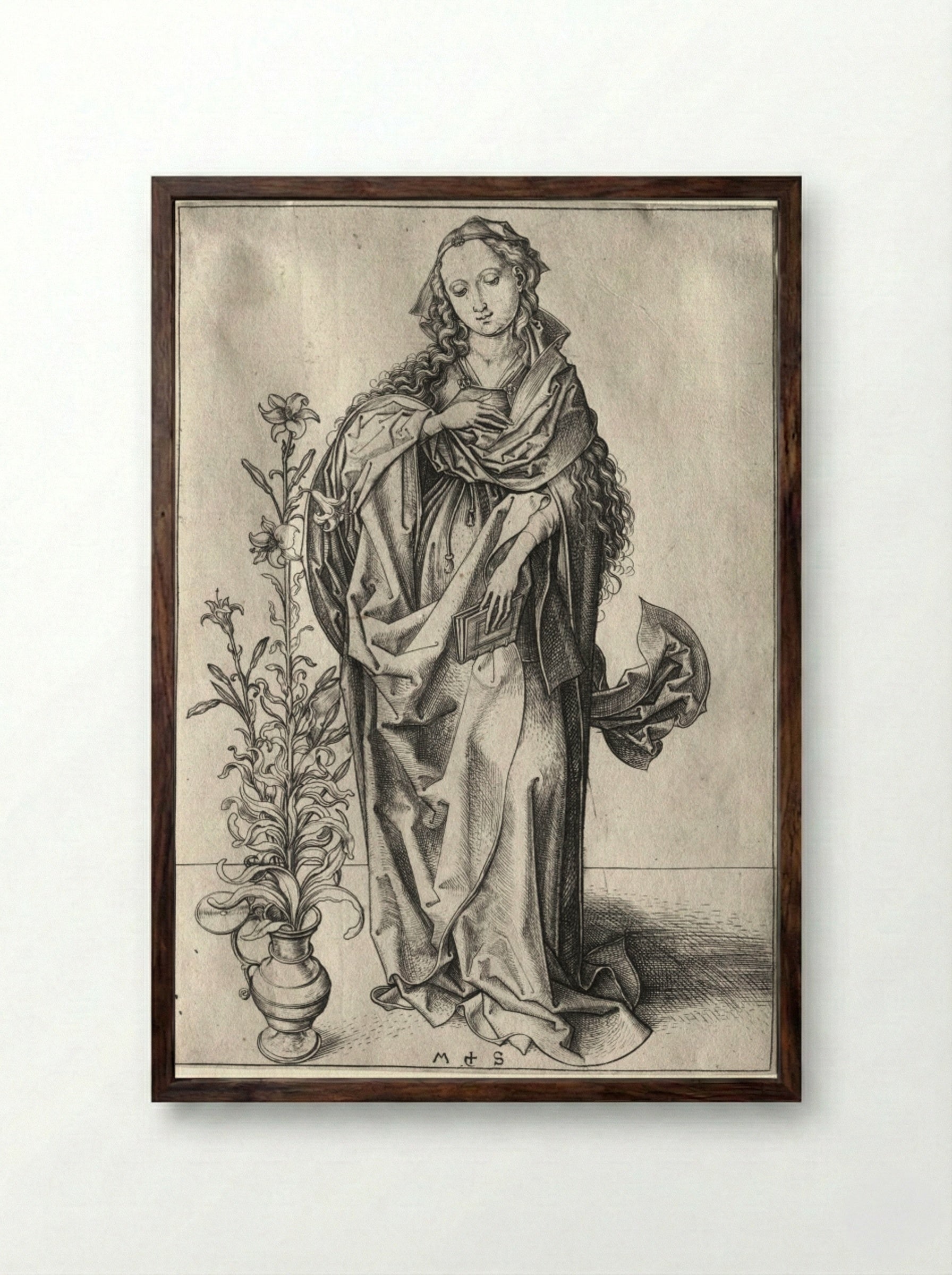 The Virgin of the Annunciation - Martin Schongauer - Framed Print Dark Wood