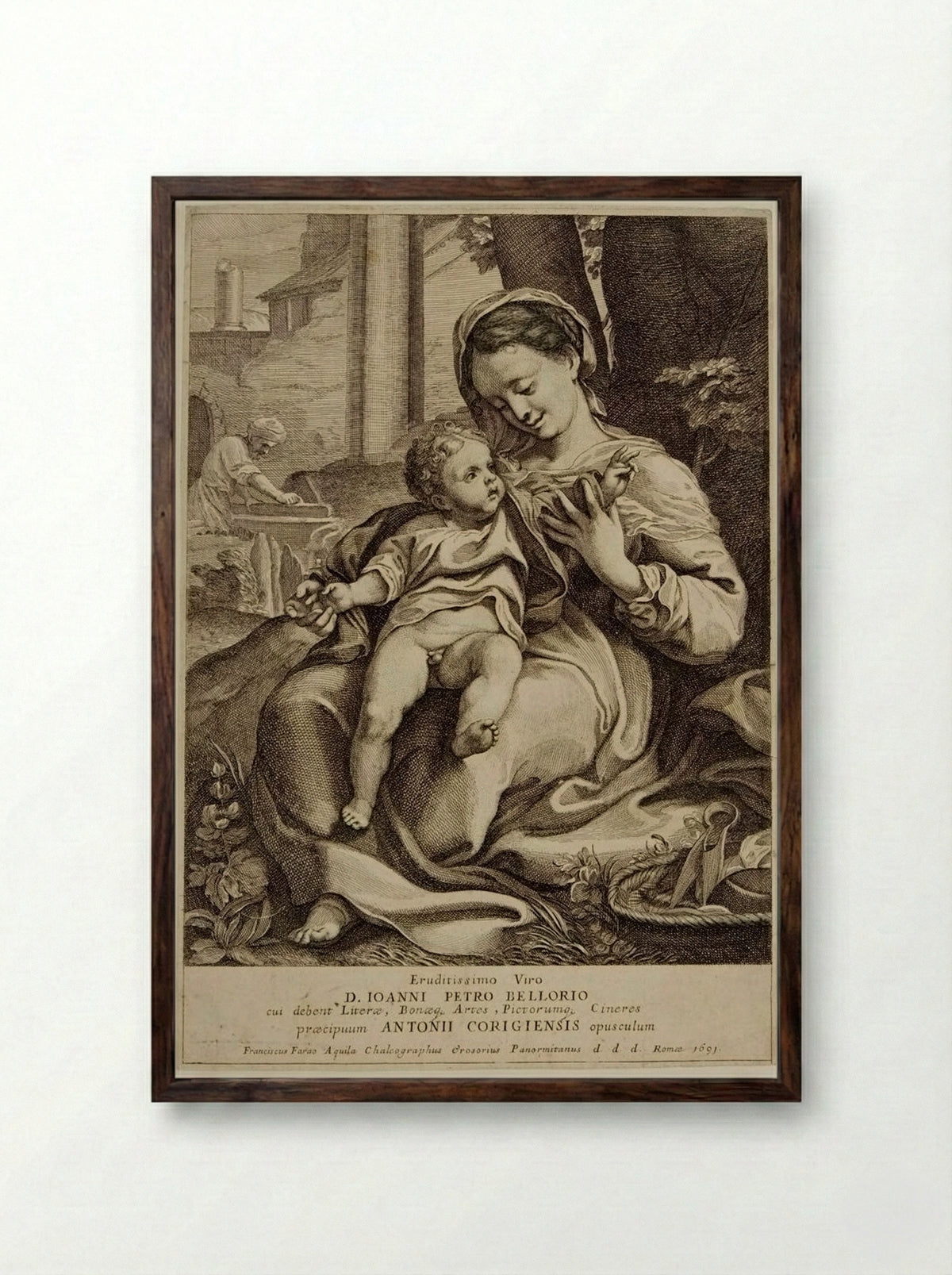 The Virgin of the Basket - Francesco Faraone Aquila - Framed Print Dark Wood