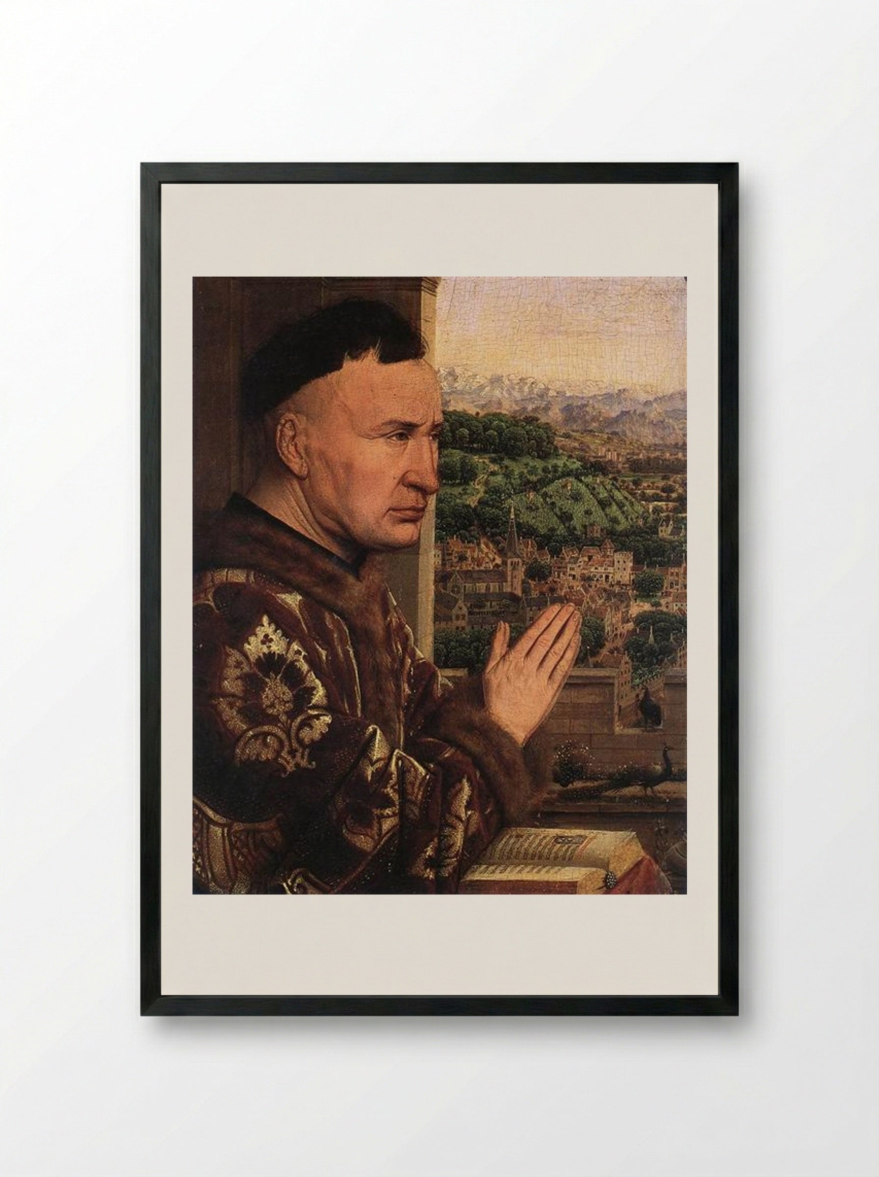The Virgin of the Chancellor Rolin - Jan van Eyck - Framed Print Black