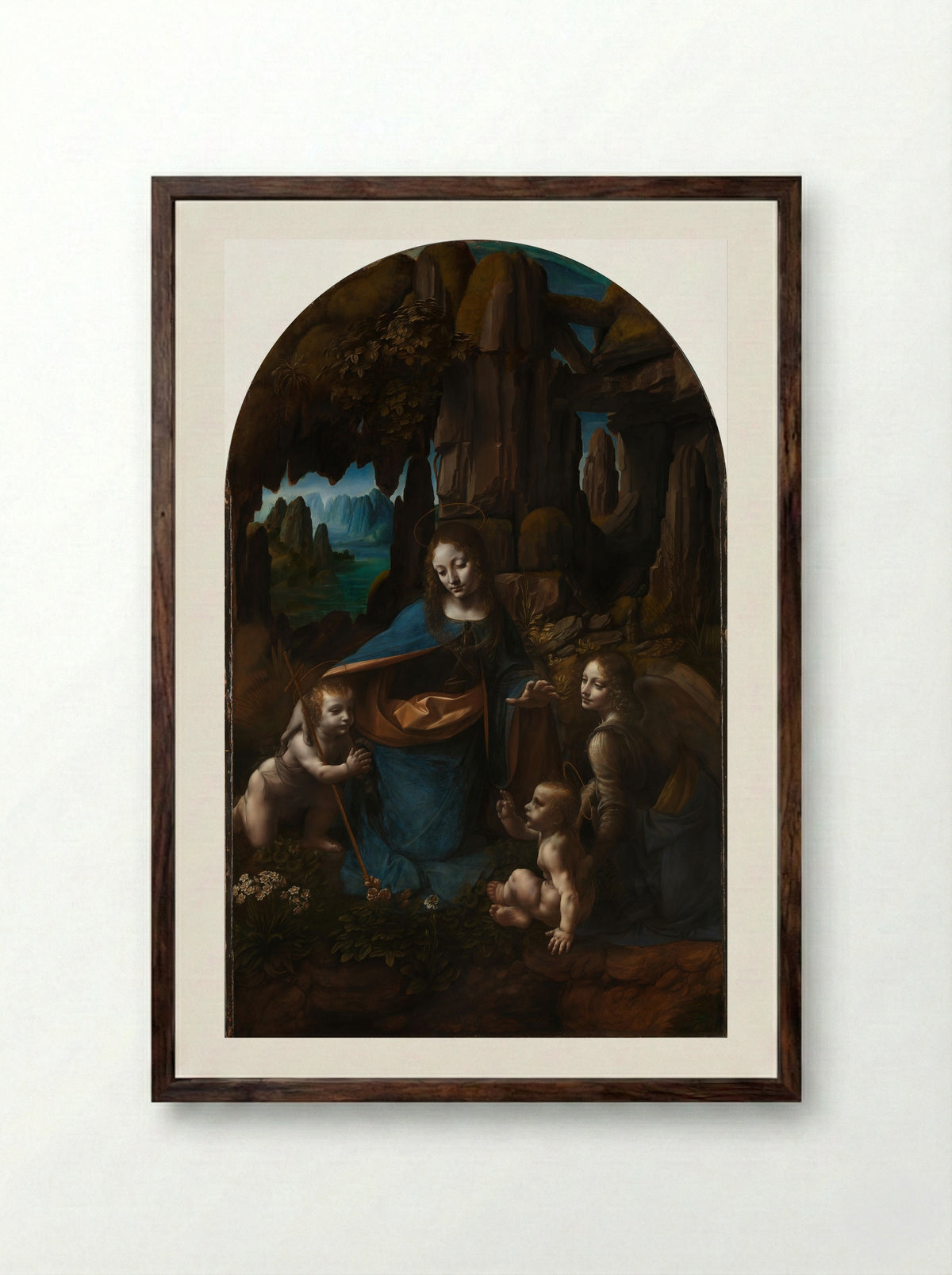 The Virgin of the Rocks - Leonardo da Vinci - Framed Print Dark Wood