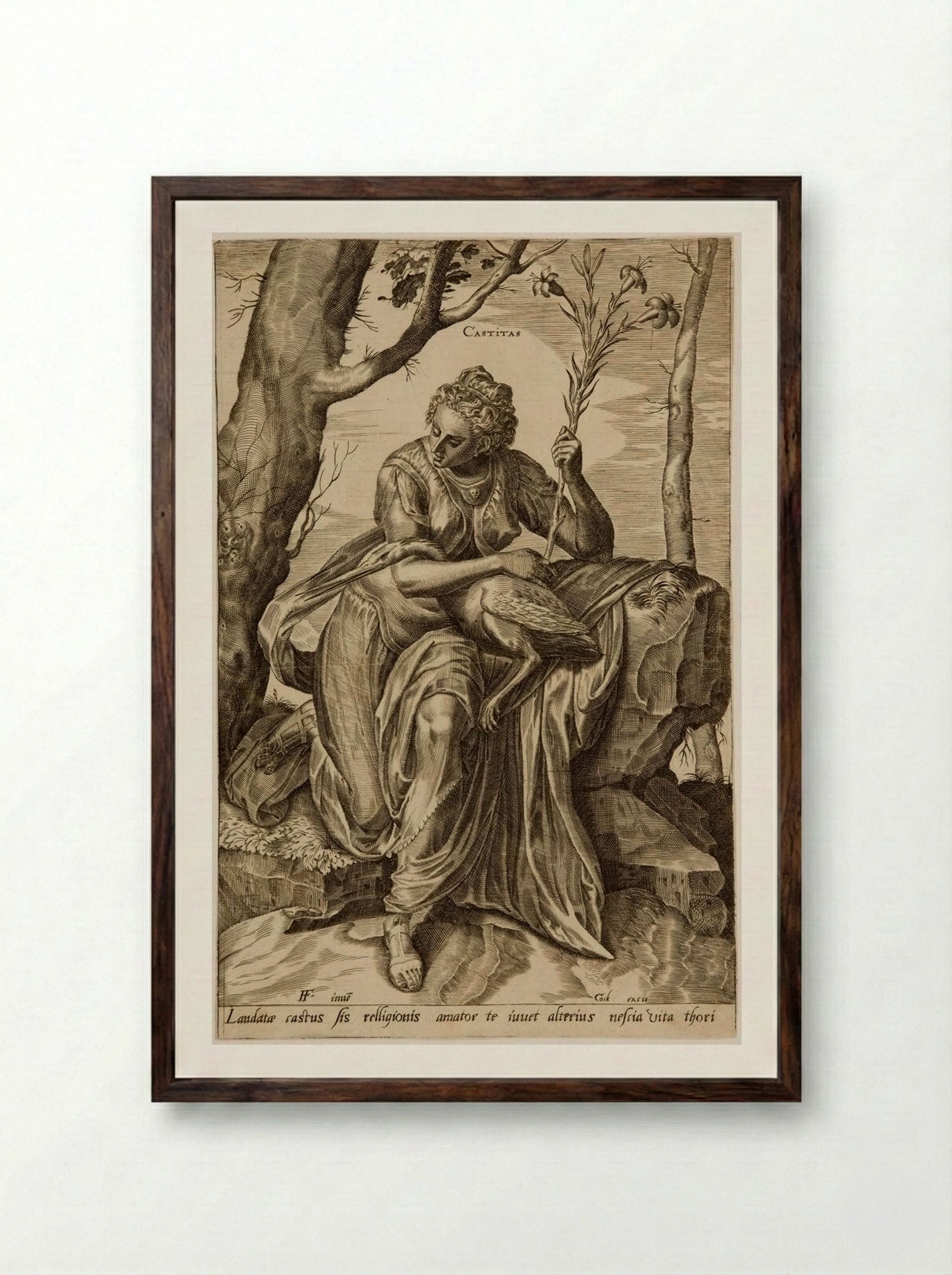 The Virtues: Castitas - Cornelis Cort - Framed Print Dark Wood