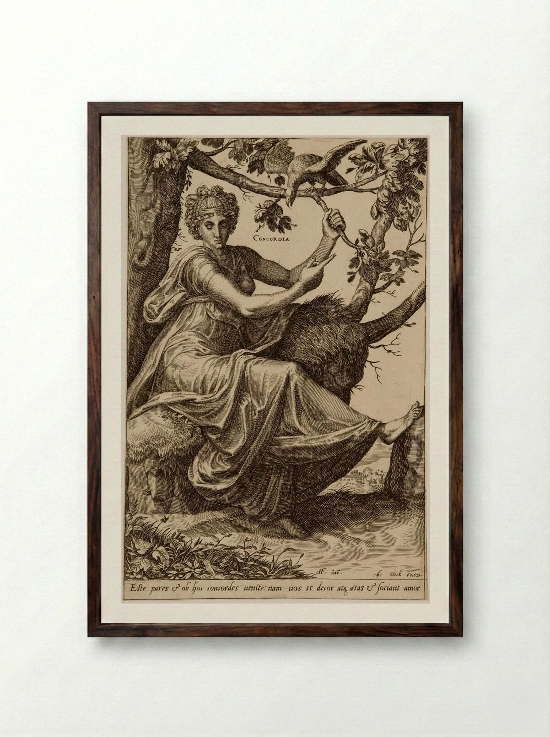 The Virtues: Concordia - Cornelis Cort - Framed Print Dark Wood