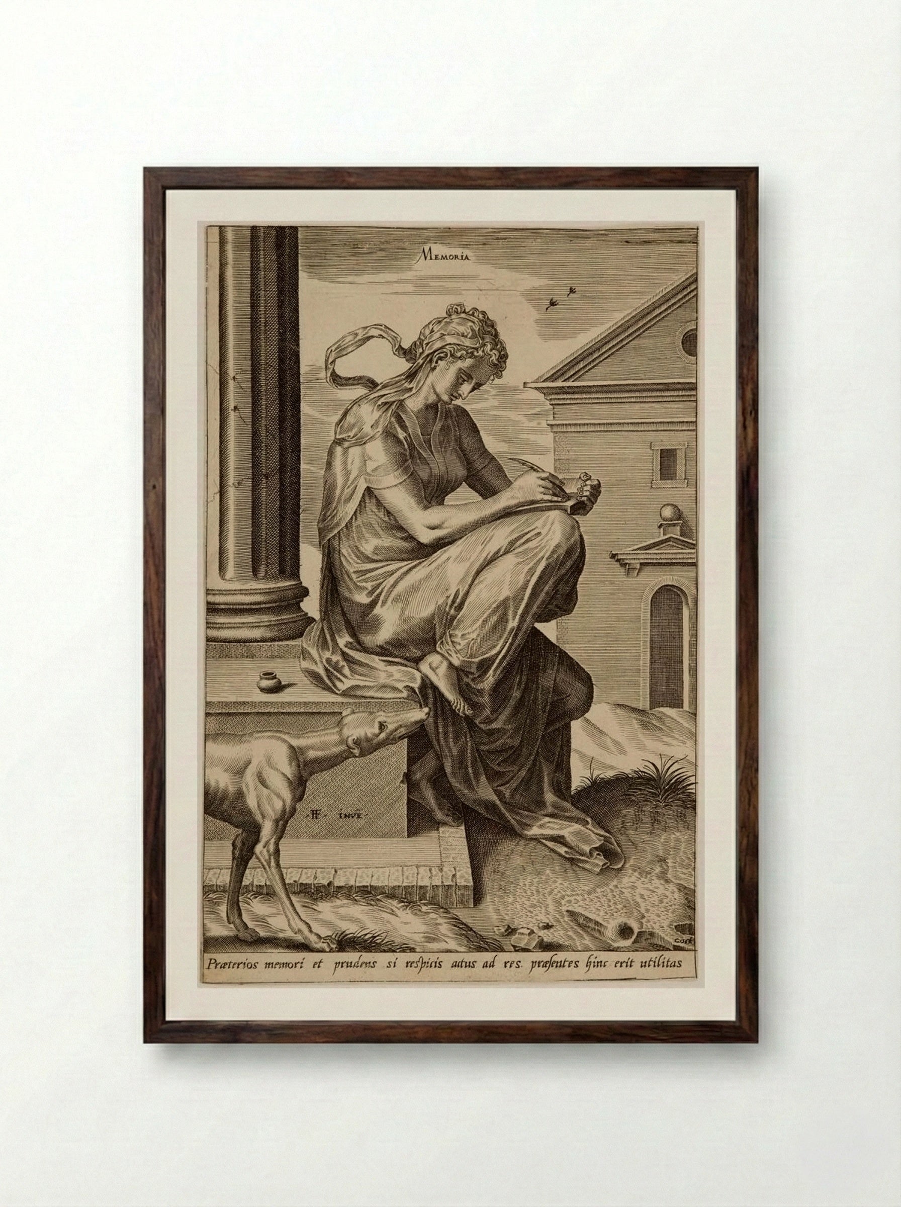 The Virtues: Memoria - Cornelis Cort - Framed Print Dark Wood