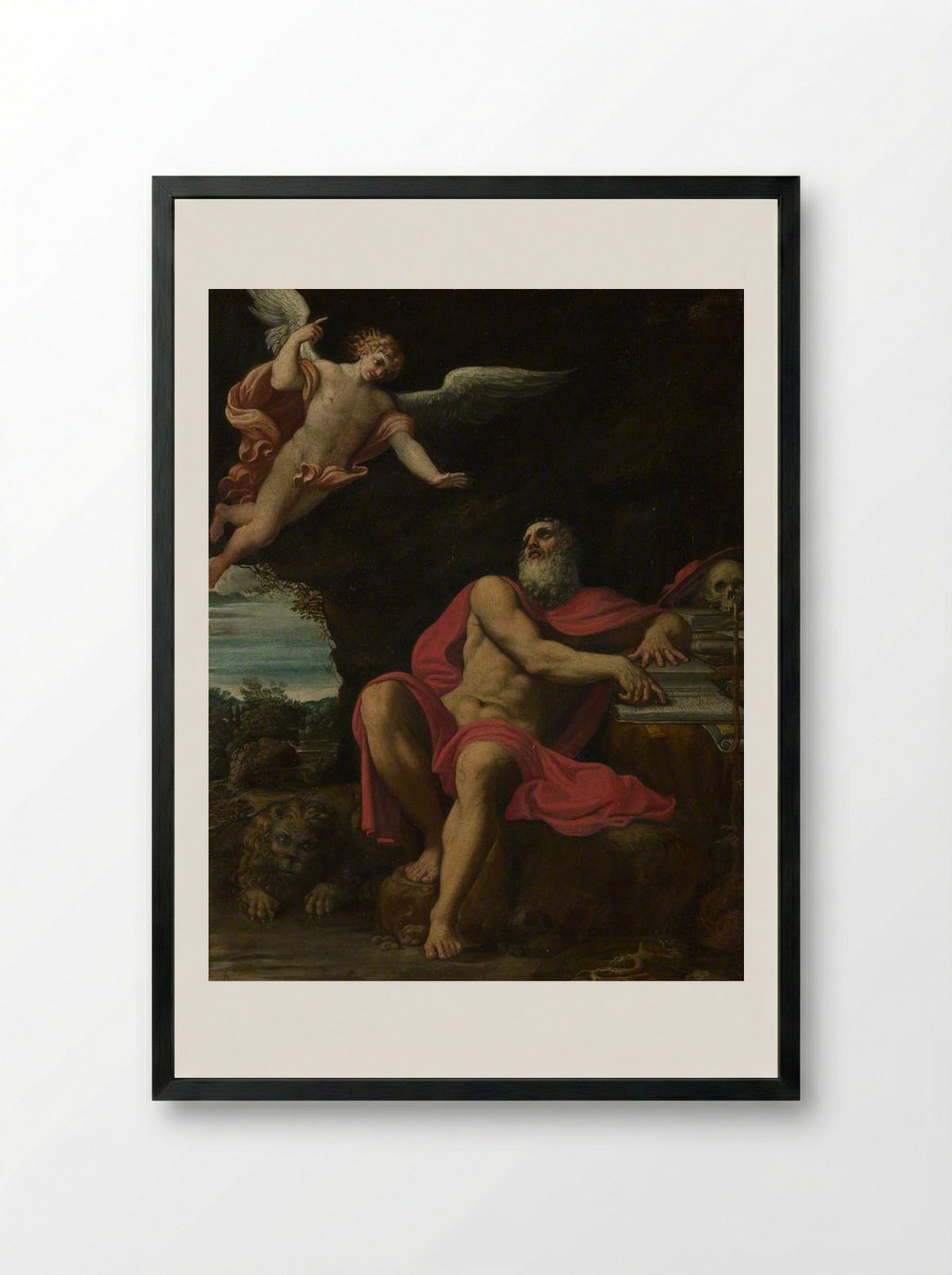 The Vision of Saint Jerome - Domenichino - Framed Print Black