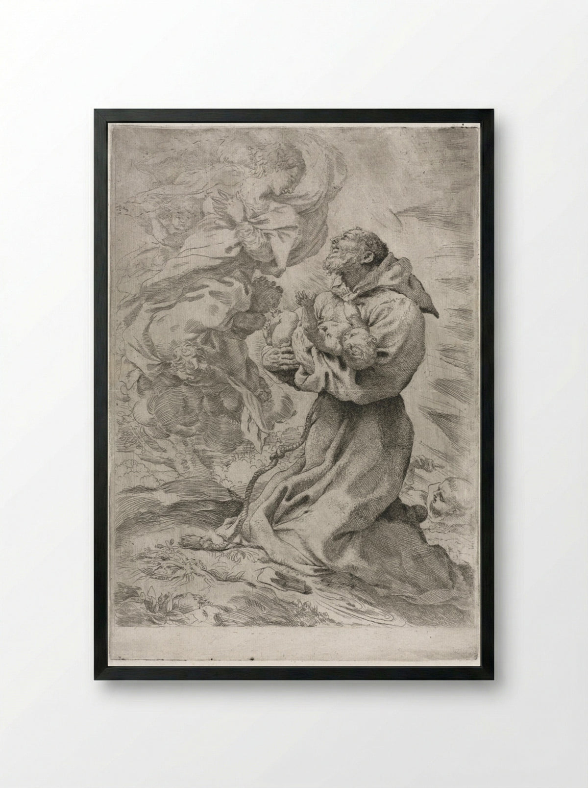 The Vision of St. Francis of Assisi - Pietro Faccini - Framed Print Black