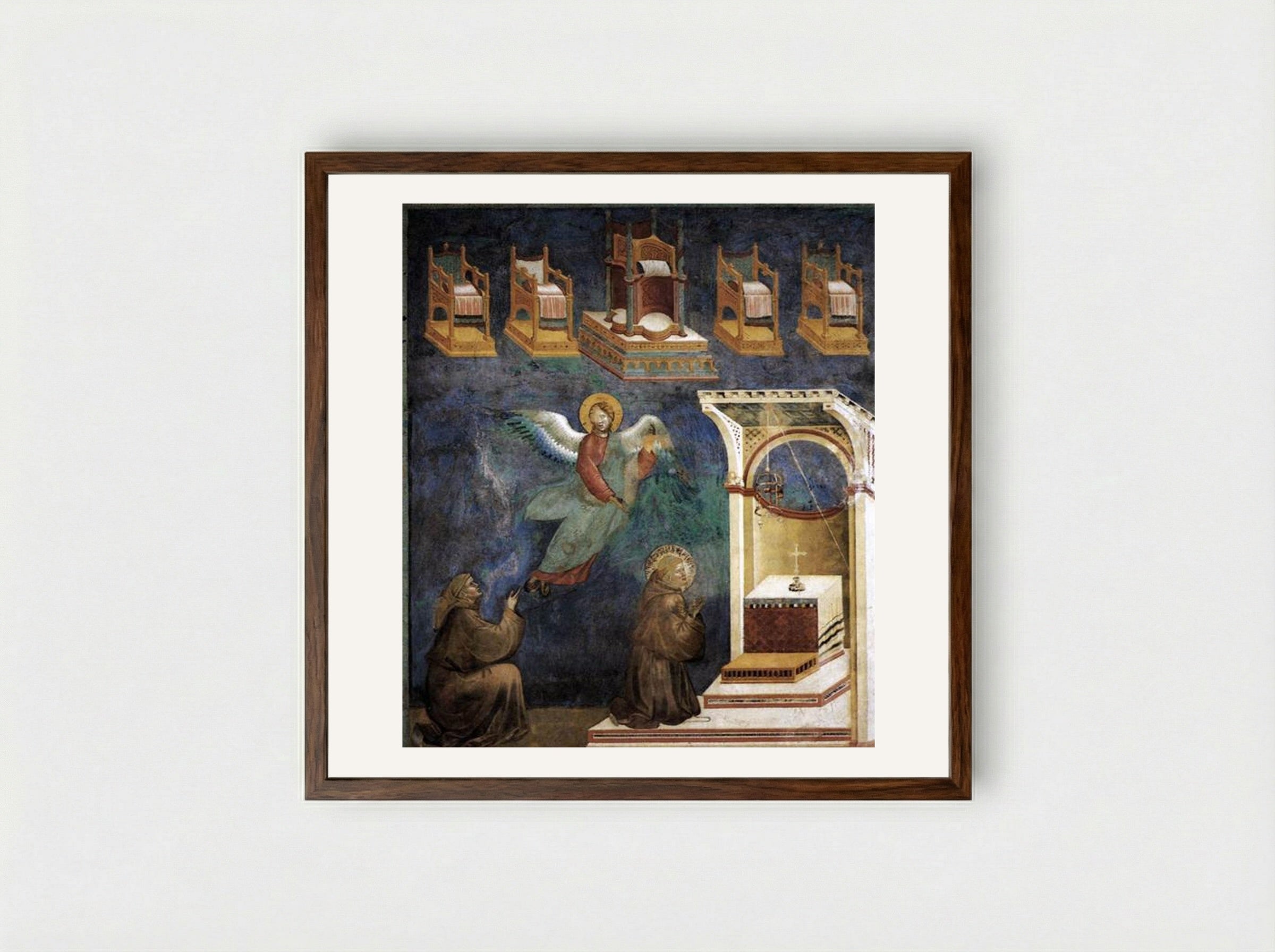 The Vision of the Thrones - Giotto di Bondone - Framed Print Dark Wood