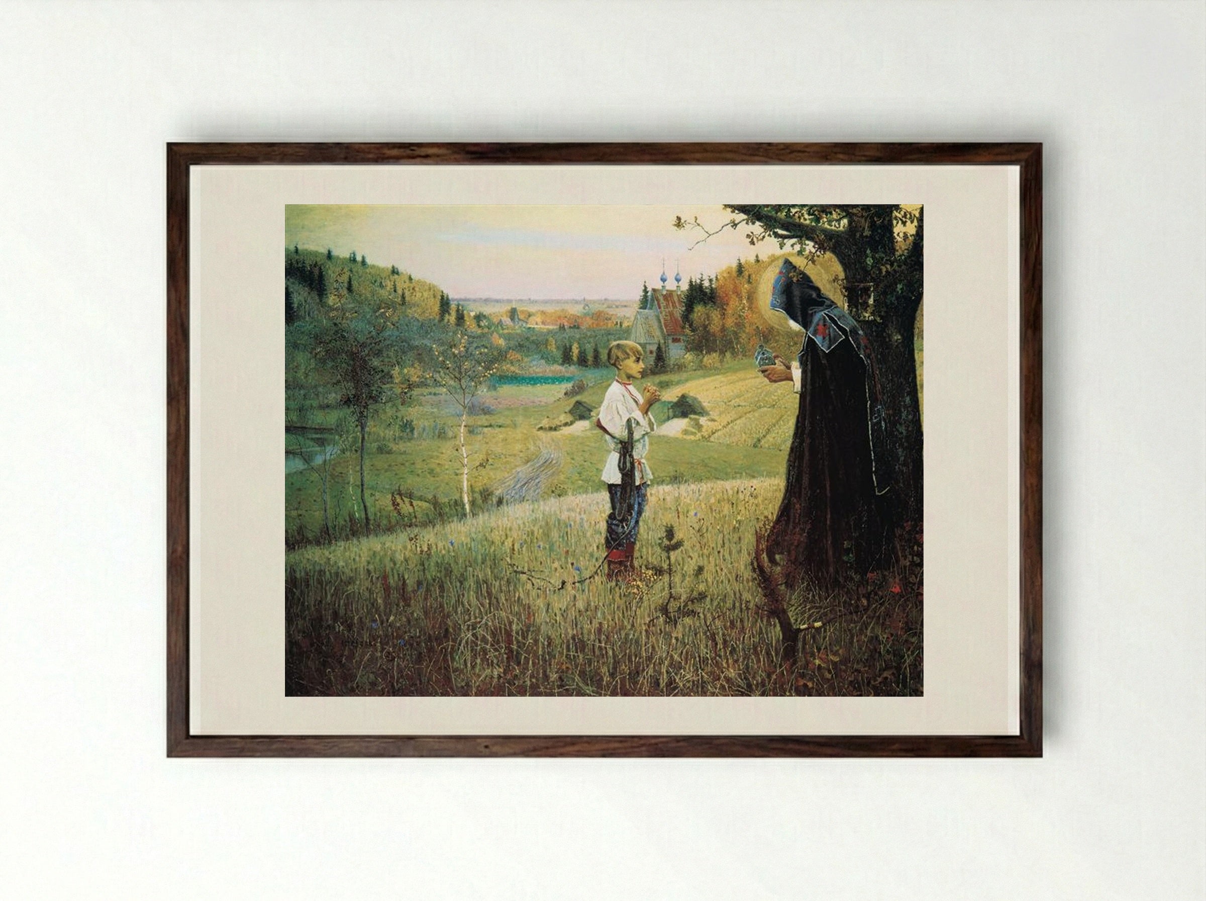The Vision of the Young Bartholomew - Mikhail Nesterov - Framed Print Dark Wood
