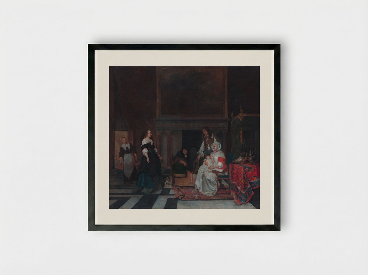 The Visit to the Nursery - Gabriël Metsu - Framed Print Black