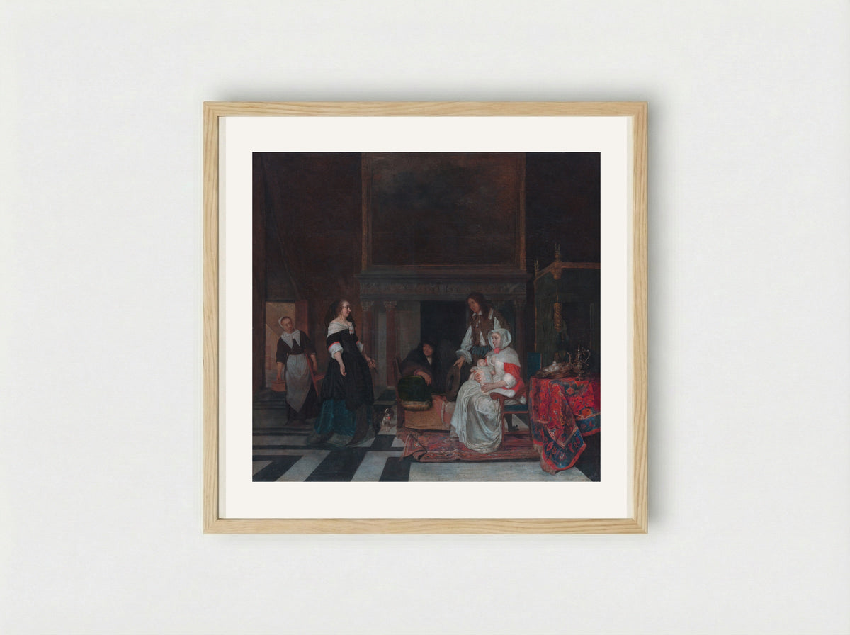 The Visit to the Nursery - Gabriël Metsu - Framed Print Wood