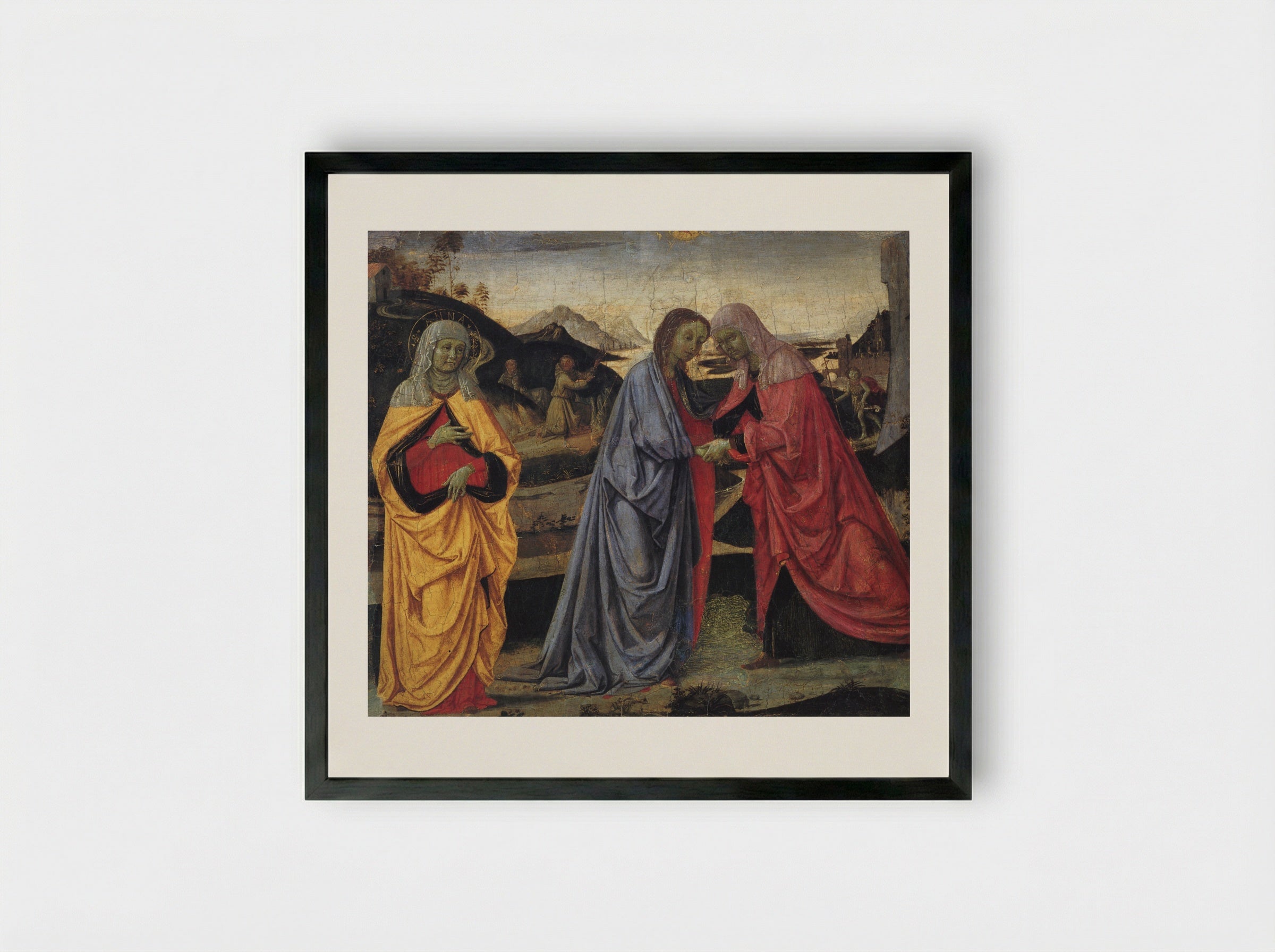 The Visitation with St. Anne and St. John the Stigmata of St. Francis - Pietro Perugino - Framed Print Black