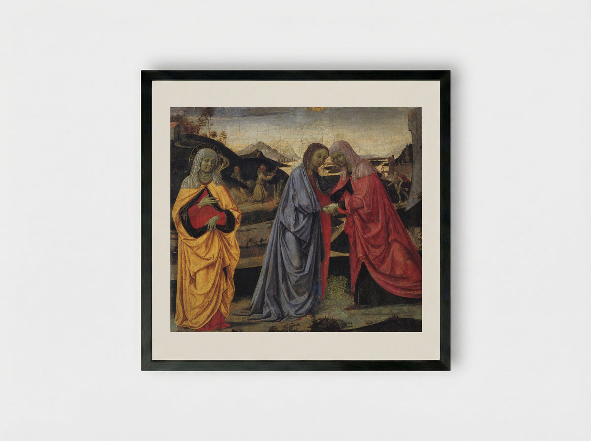 The Visitation with St. Anne and St. John the Stigmata of St. Francis - Pietro Perugino - Framed Print Black