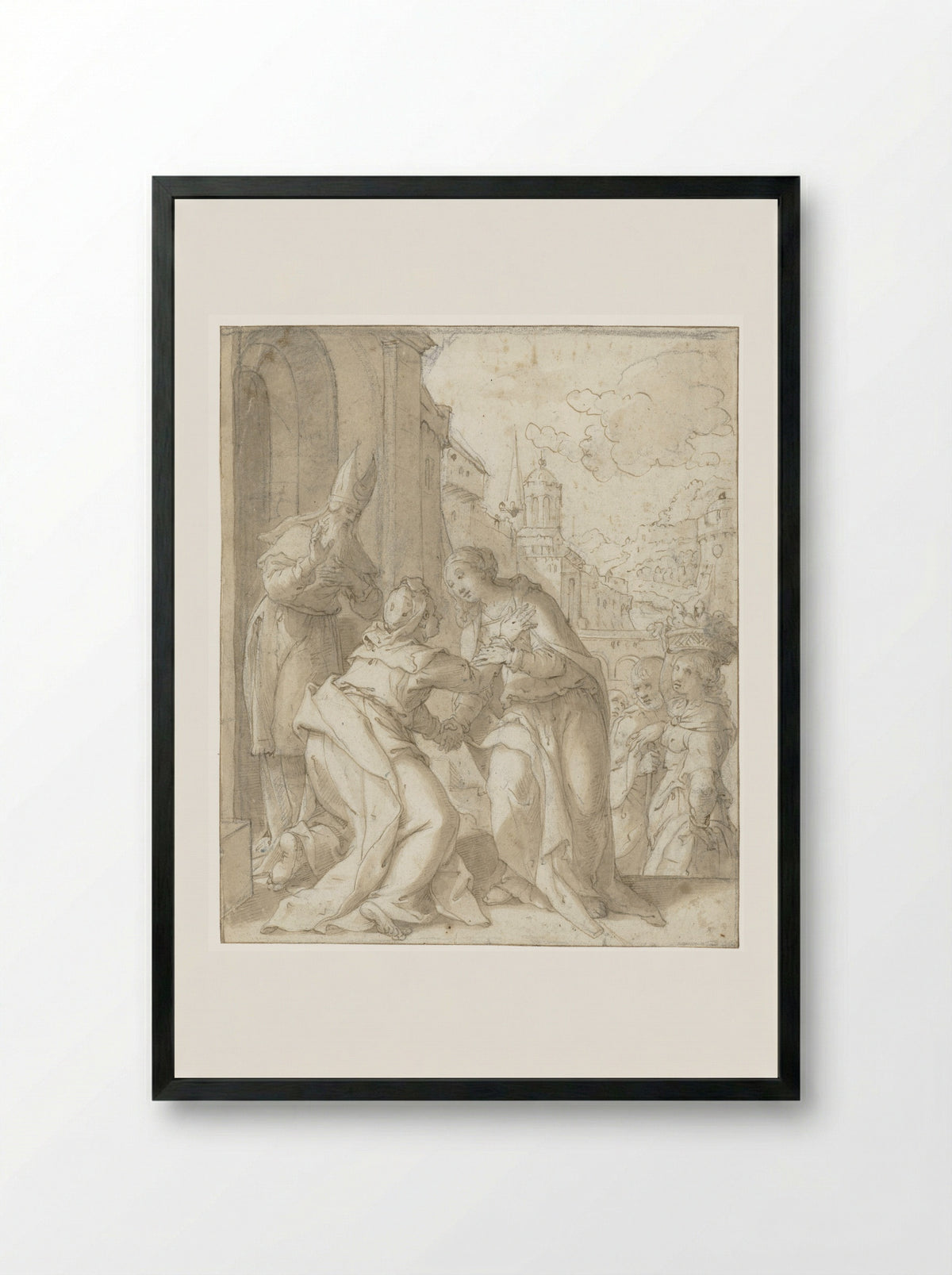 The Visitation - Denys Calvaert - Framed Print Black