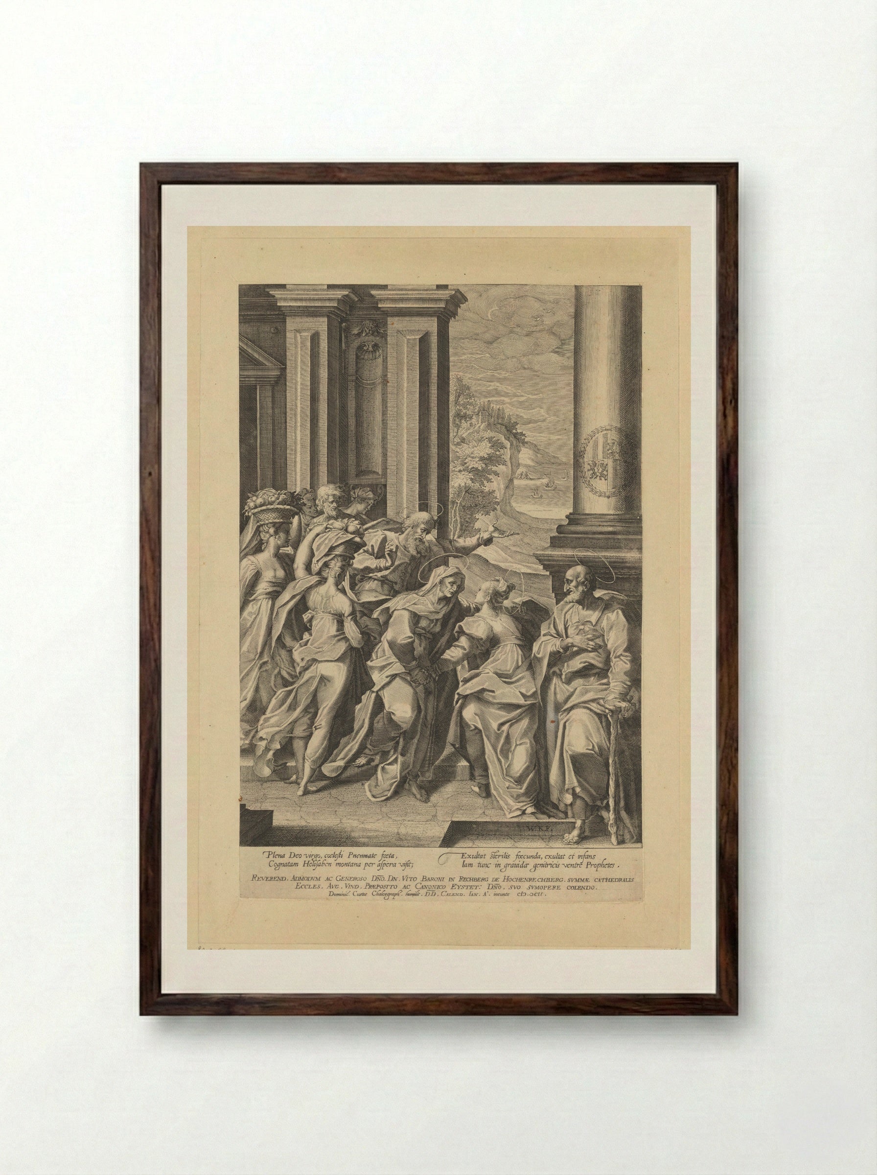The Visitation - Dominicus Custos - Framed Print Dark Wood