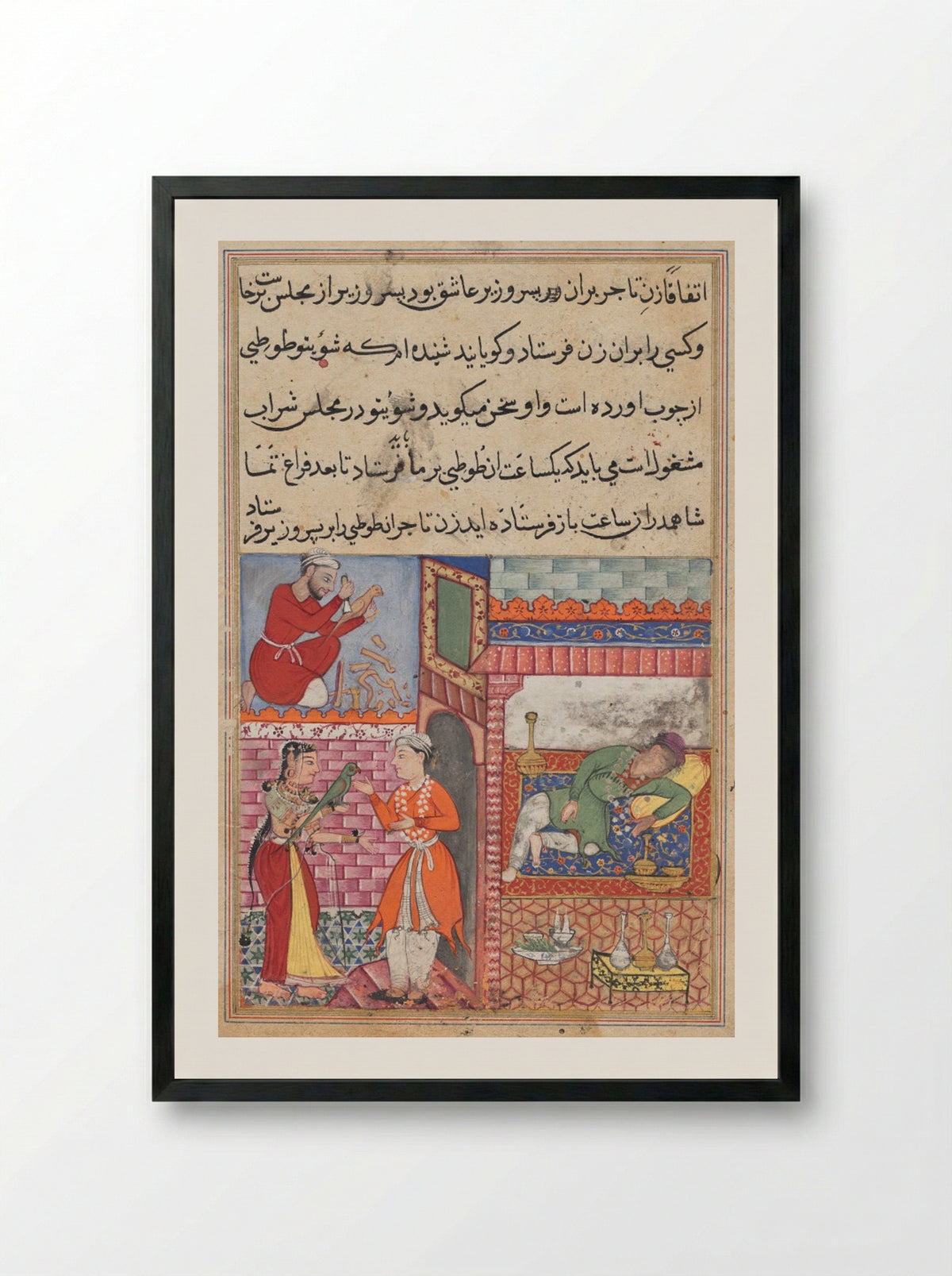 The Vizier’s Son Receives the Magic Wooden Parrot - Lalu - Framed Print Black