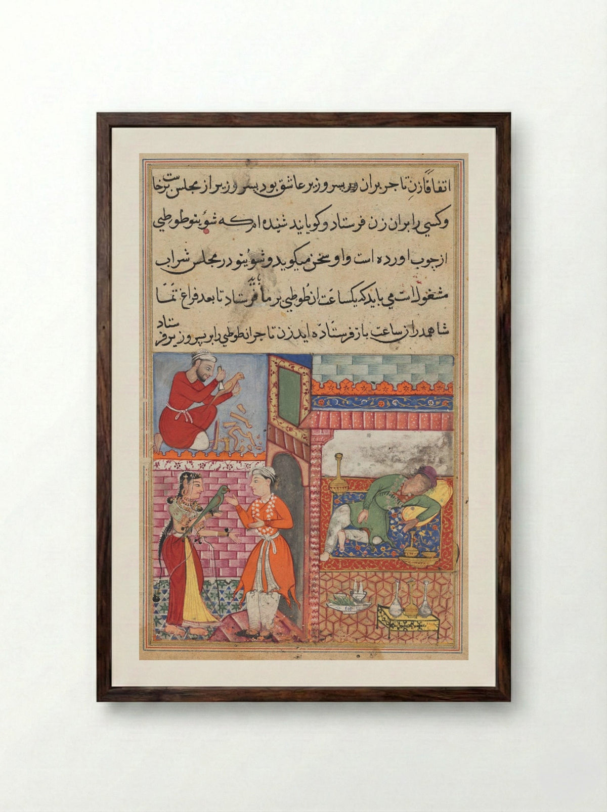 The Vizier’s Son Receives the Magic Wooden Parrot - Lalu - Framed Print Dark Wood