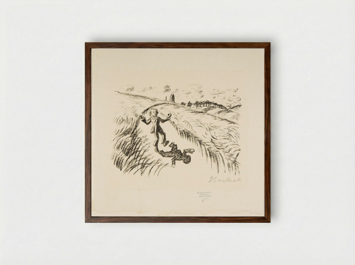 The Walking Bell 2 (The boy on his way to mass) - Ernst Barlach - Framed Print Dark Wood
