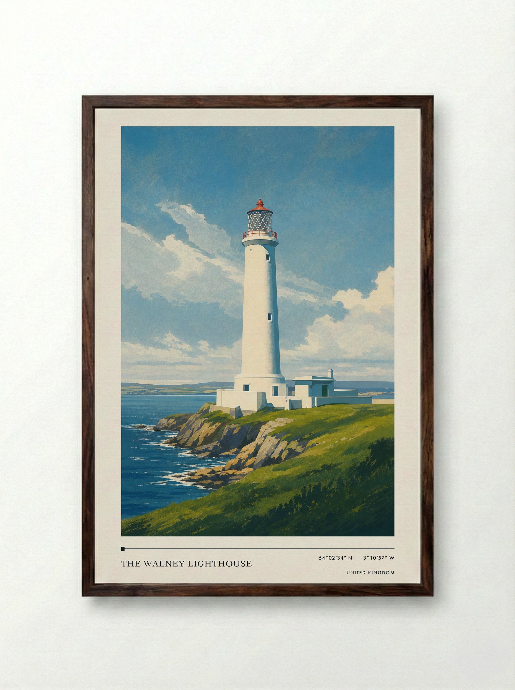 The Walney Lighthouse United Kingdom Travel Poster - Framed Print Dark Wood