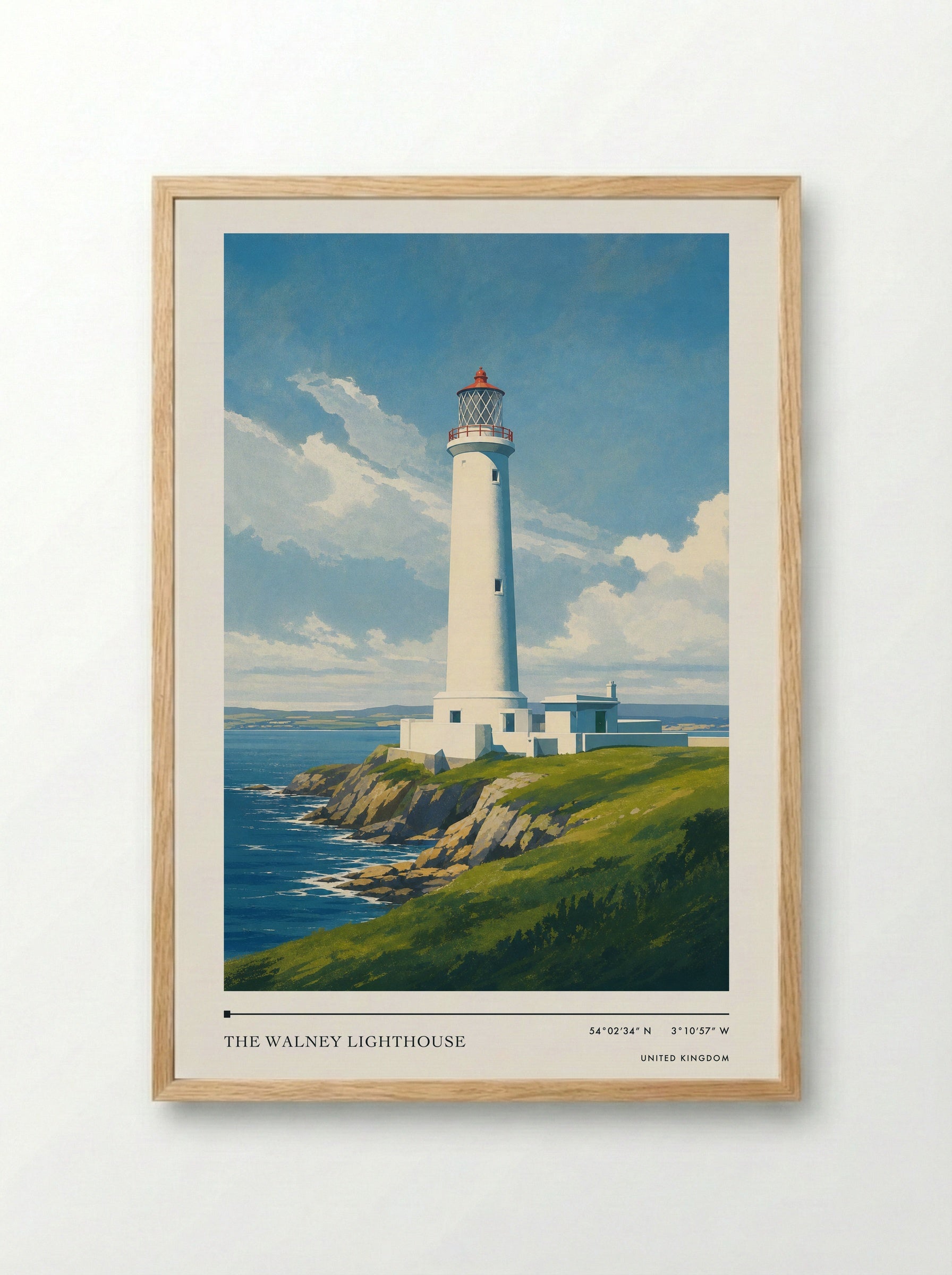 The Walney Lighthouse United Kingdom Travel Poster - Framed Print Wood