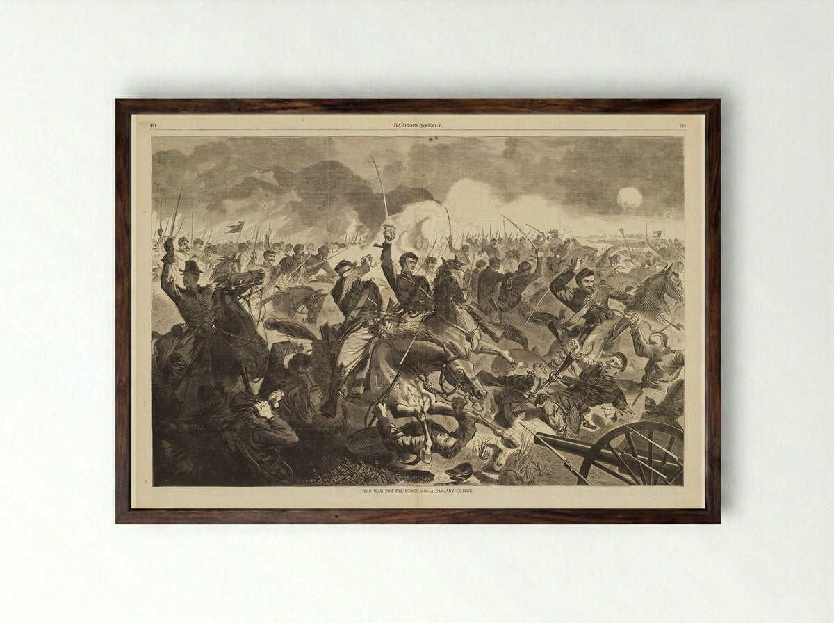 The War for the Union, 1862 - A Cavalry Charge - Winslow Homer - Framed Print Dark Wood