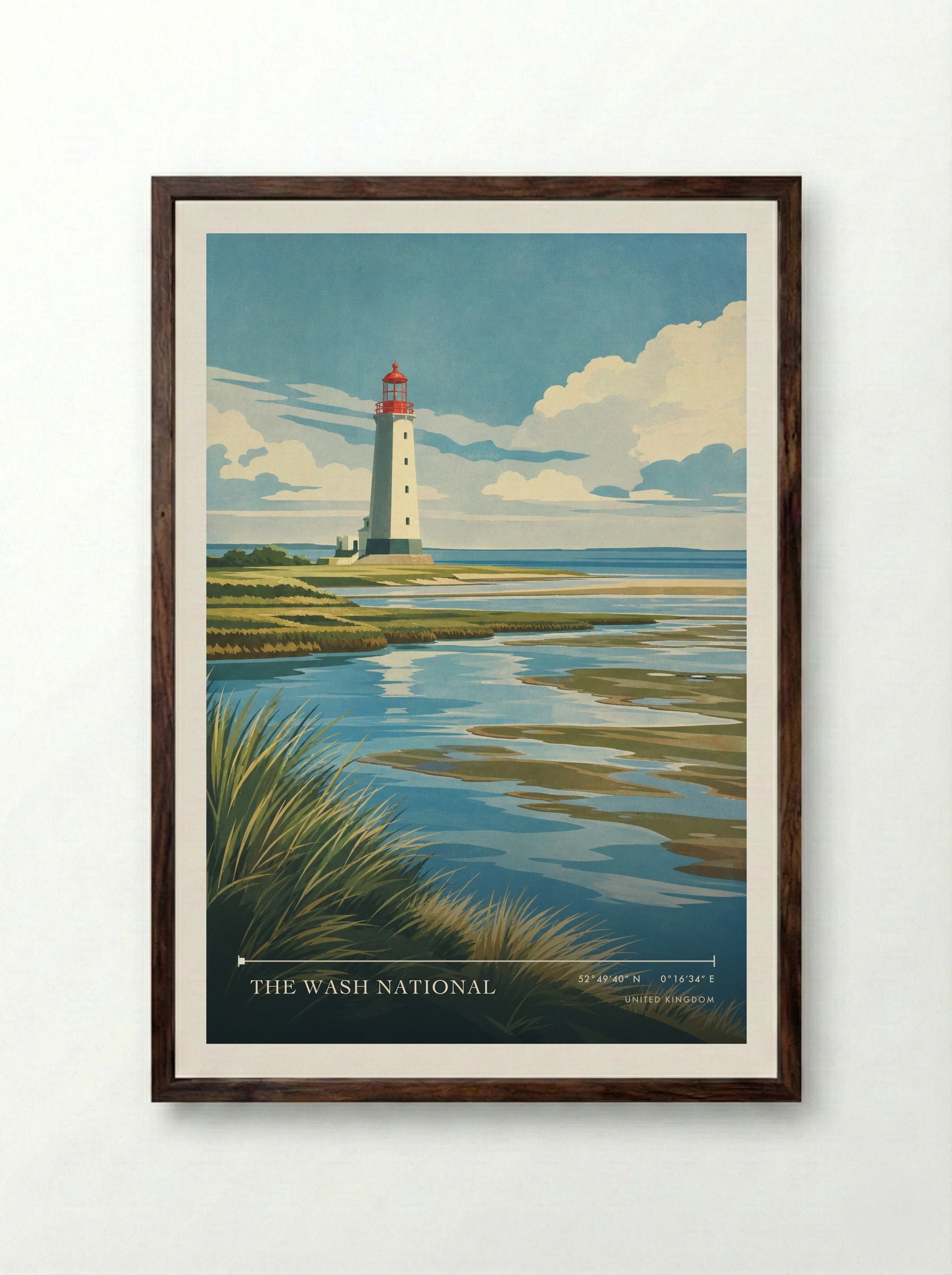 The Wash National United Kingdom Travel Poster - Framed Print Dark Wood