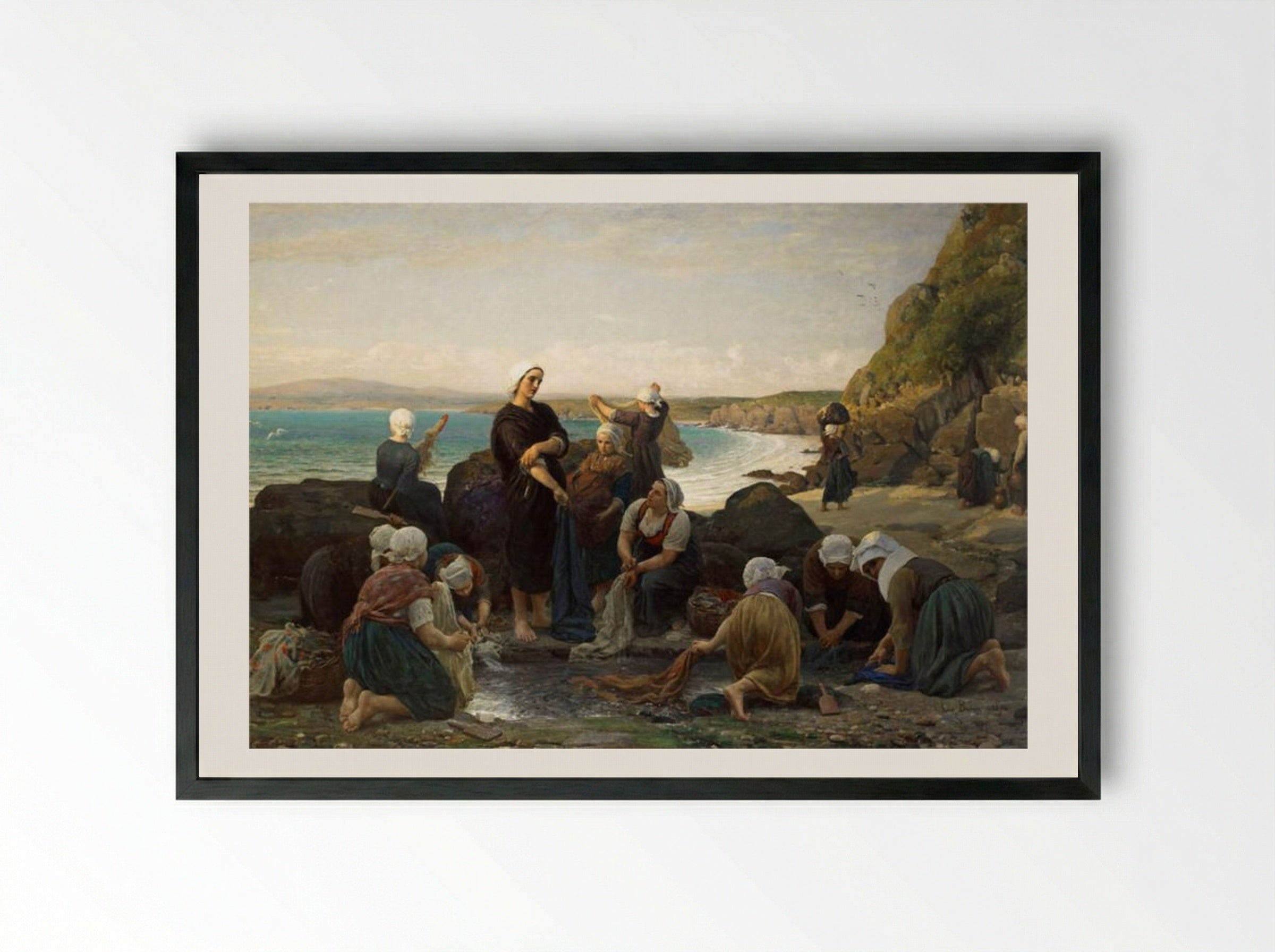 The Washerwomen of the Breton Coast - Jules Breton - Framed Print Black