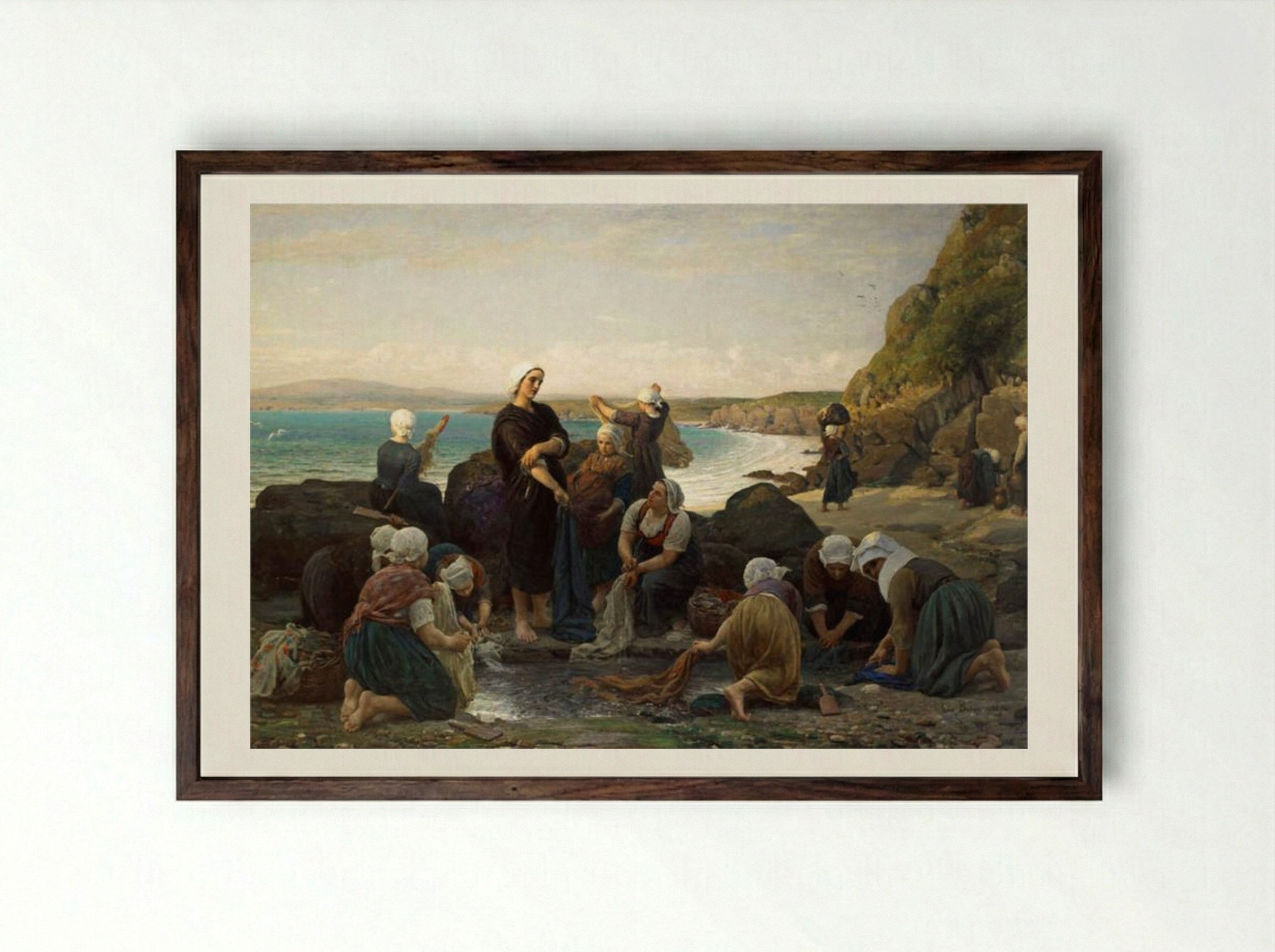 The Washerwomen of the Breton Coast - Jules Breton - Framed Print Dark Wood