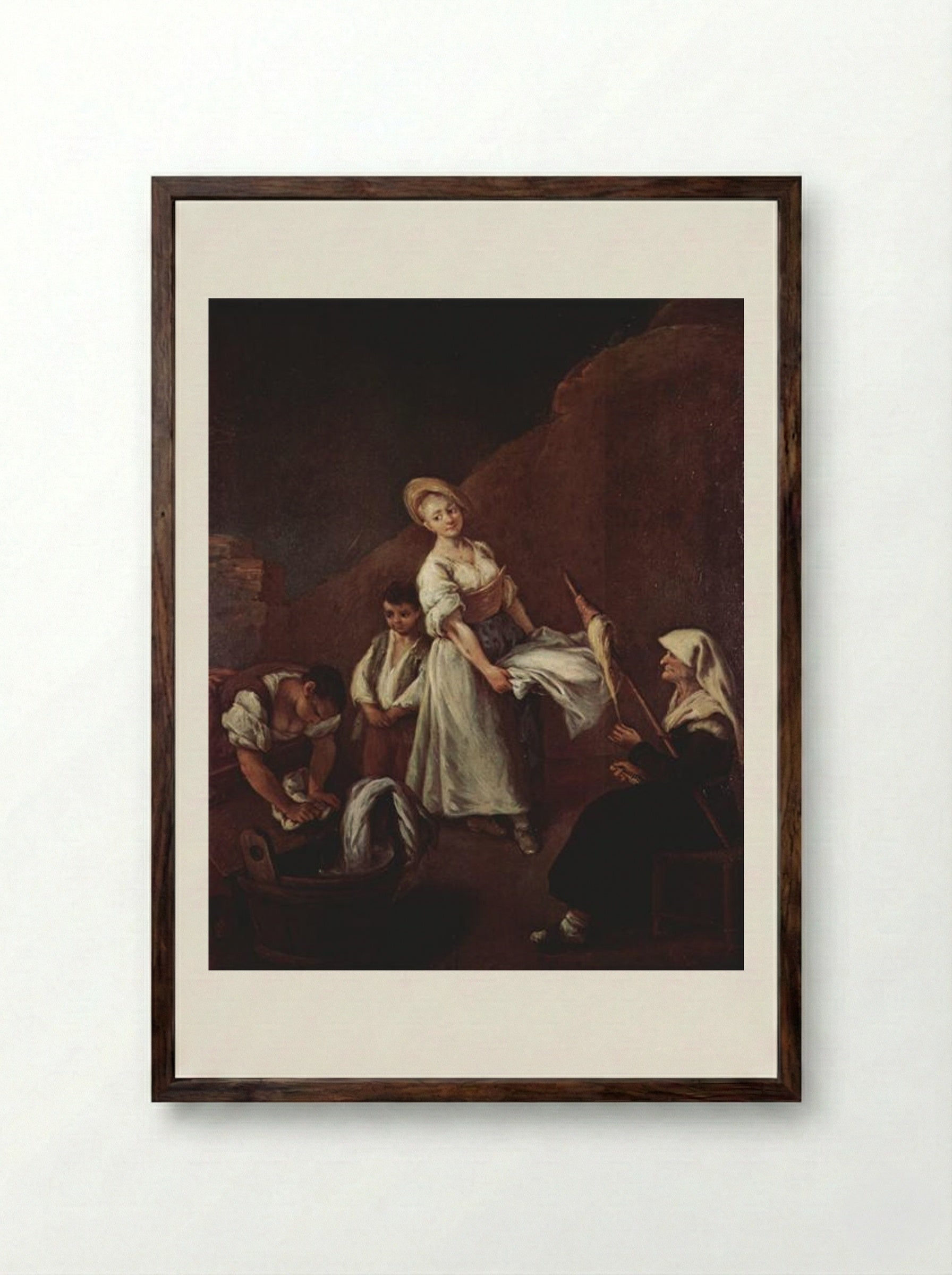 The Washerwomen - Pietro Longhi - Framed Print Dark Wood