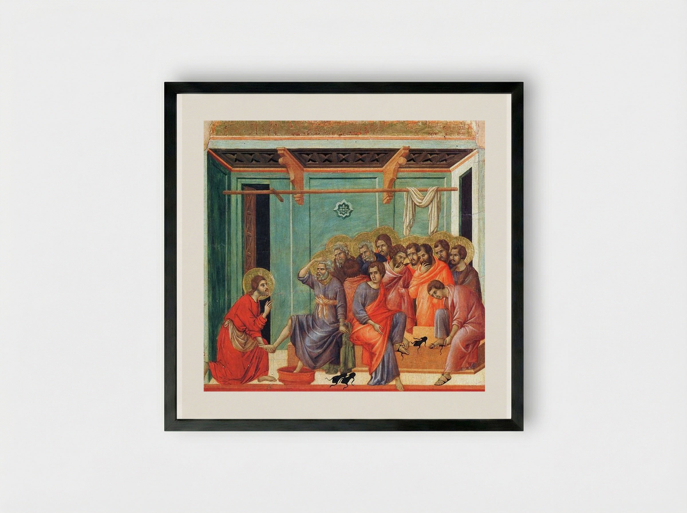 The Washing of the Feet - Duccio di Buoninsegna - Framed Print Black
