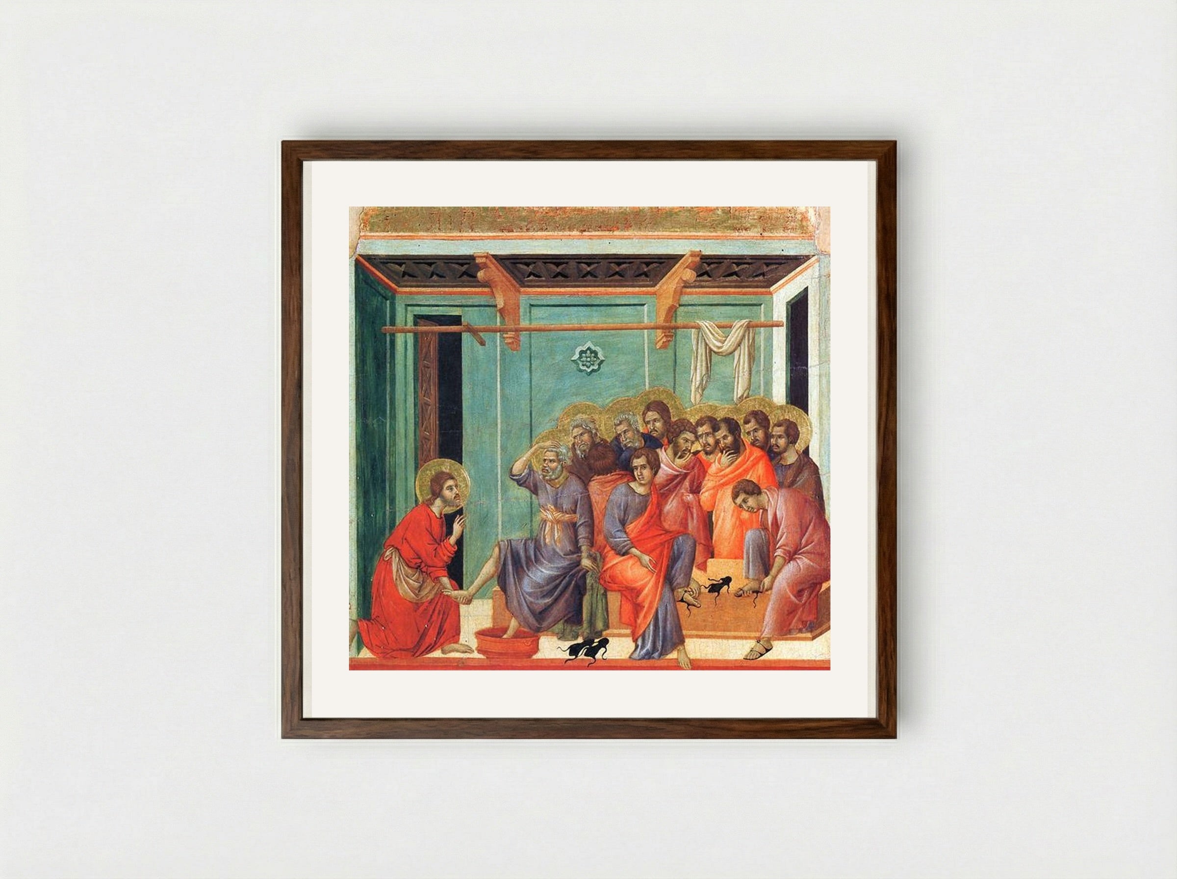 The Washing of the Feet - Duccio di Buoninsegna - Framed Print Dark Wood