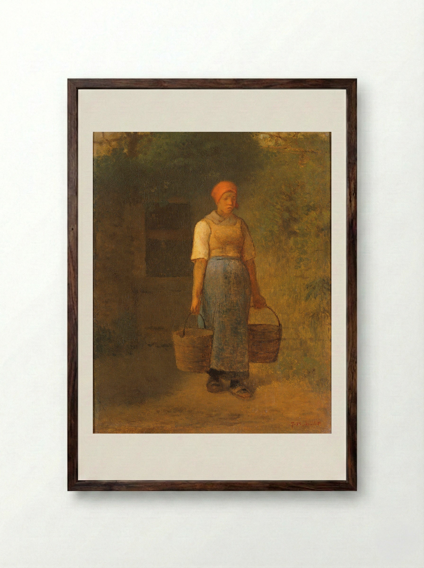 The Water Carrier - Jean-François Millet - Framed Print Dark Wood