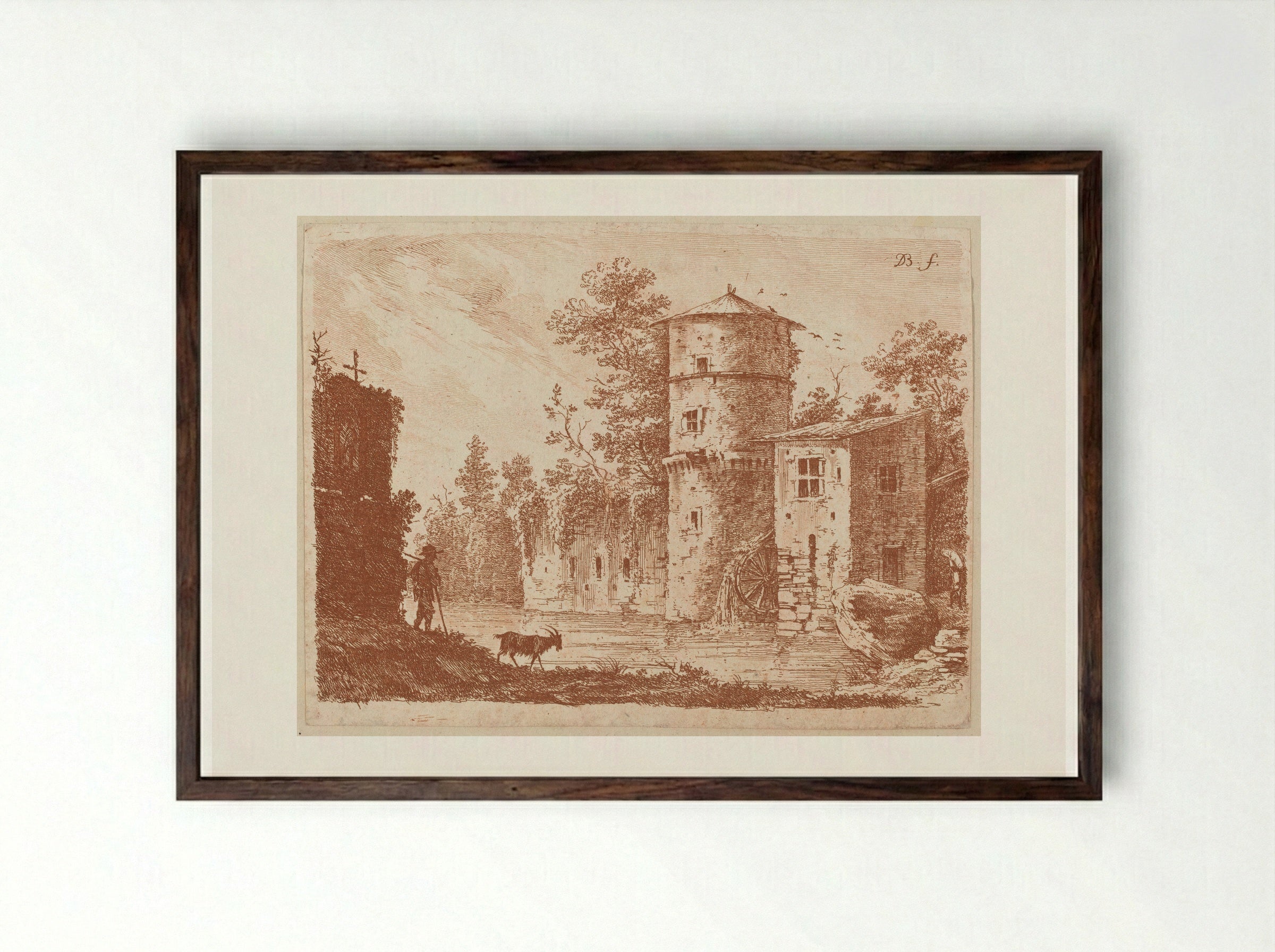 The Water-Mill - Jean-Jacques de Boissieu - Framed Print Dark Wood