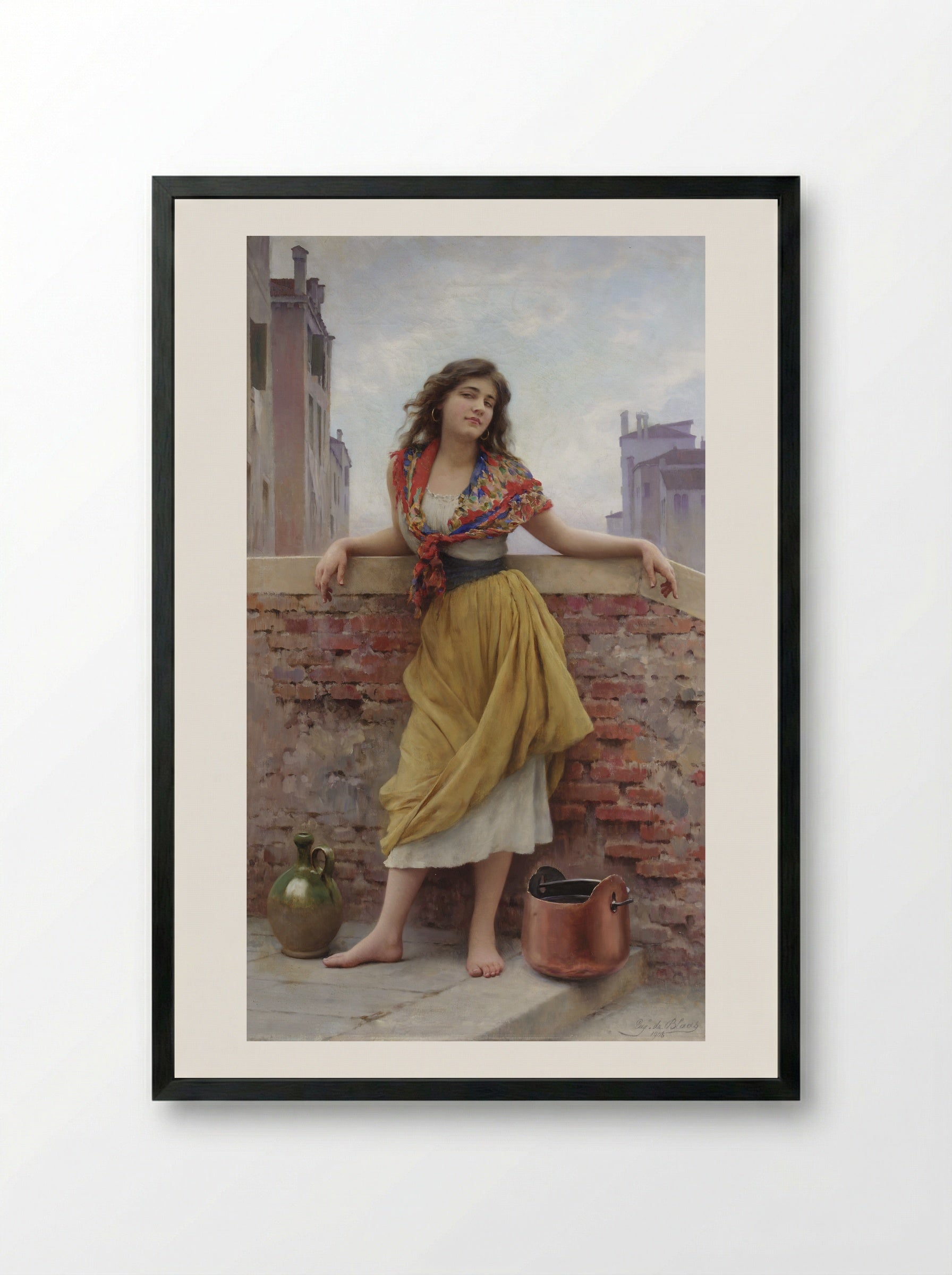 The Watercarrier - Eugene de Blaas - Framed Print Black