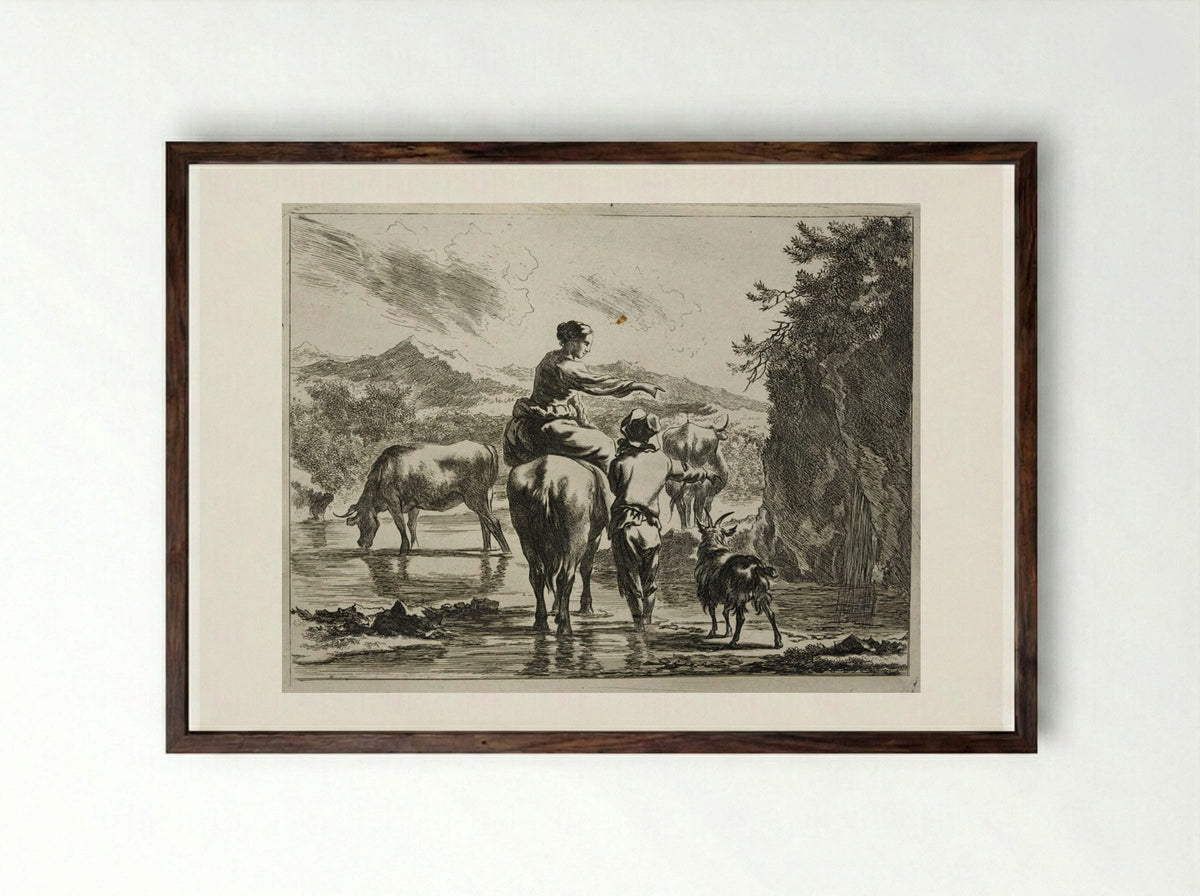 The Waterfall - Johannes Visscher - Framed Print Dark Wood