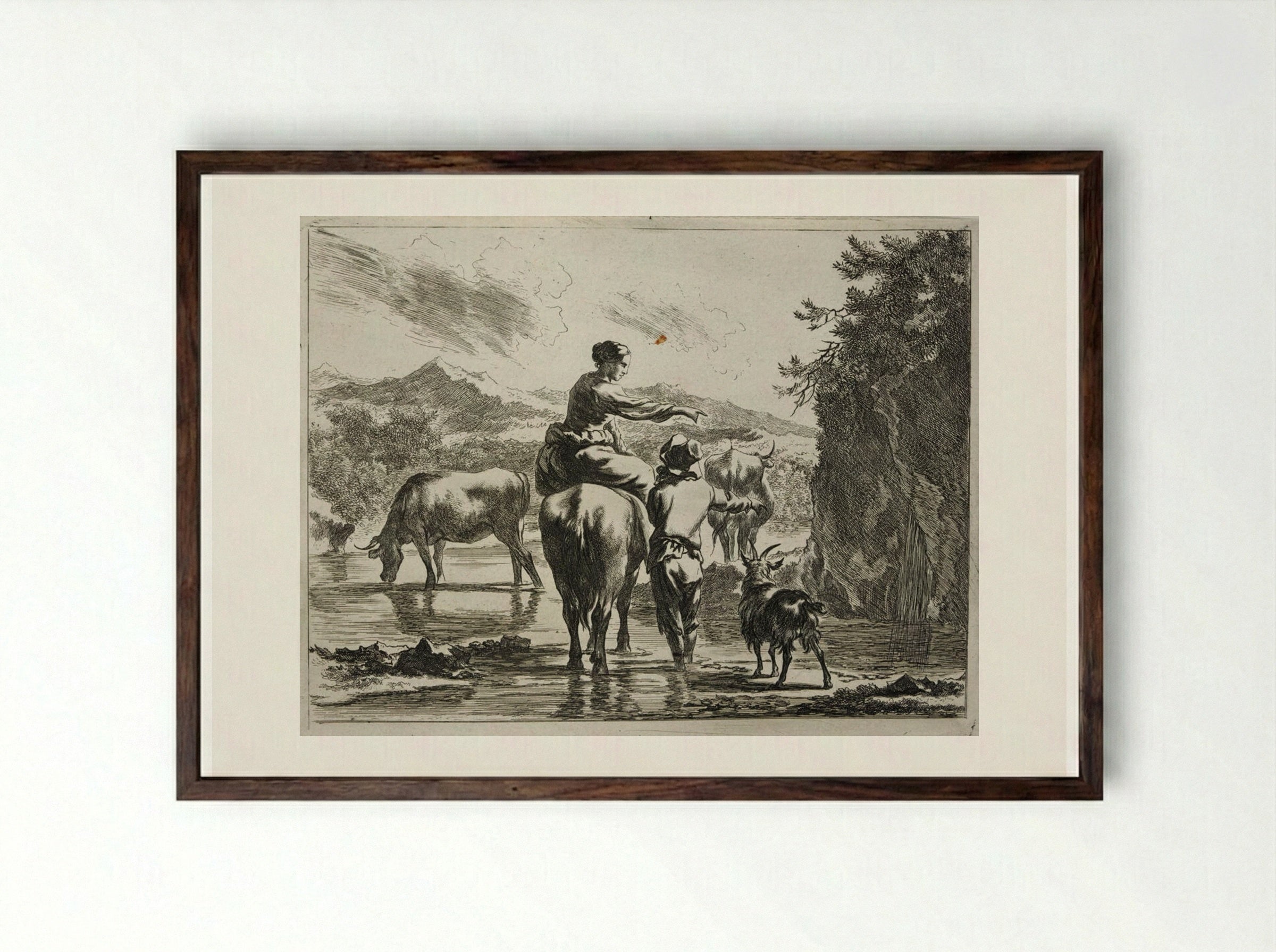 The Waterfall - Johannes Visscher - Framed Print Dark Wood