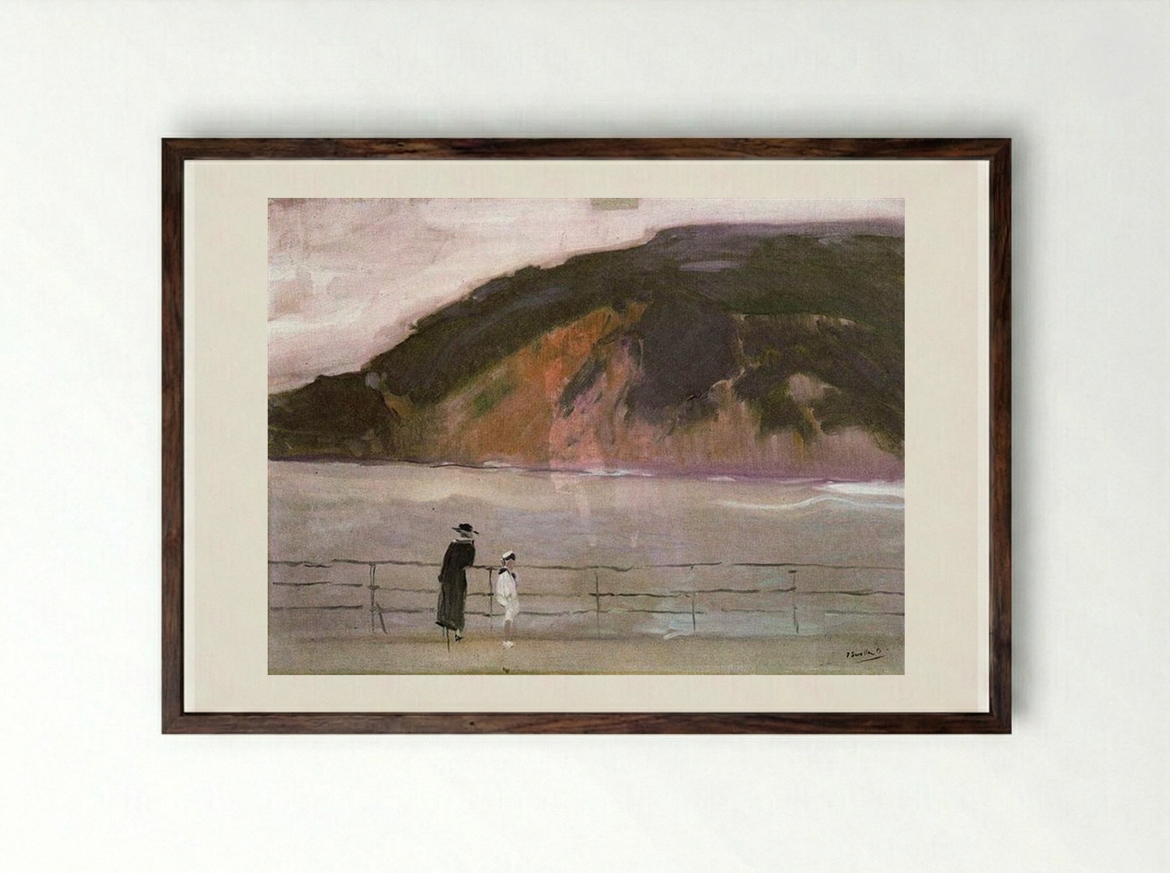 The Waves - Joaquín Sorolla - Framed Print Dark Wood