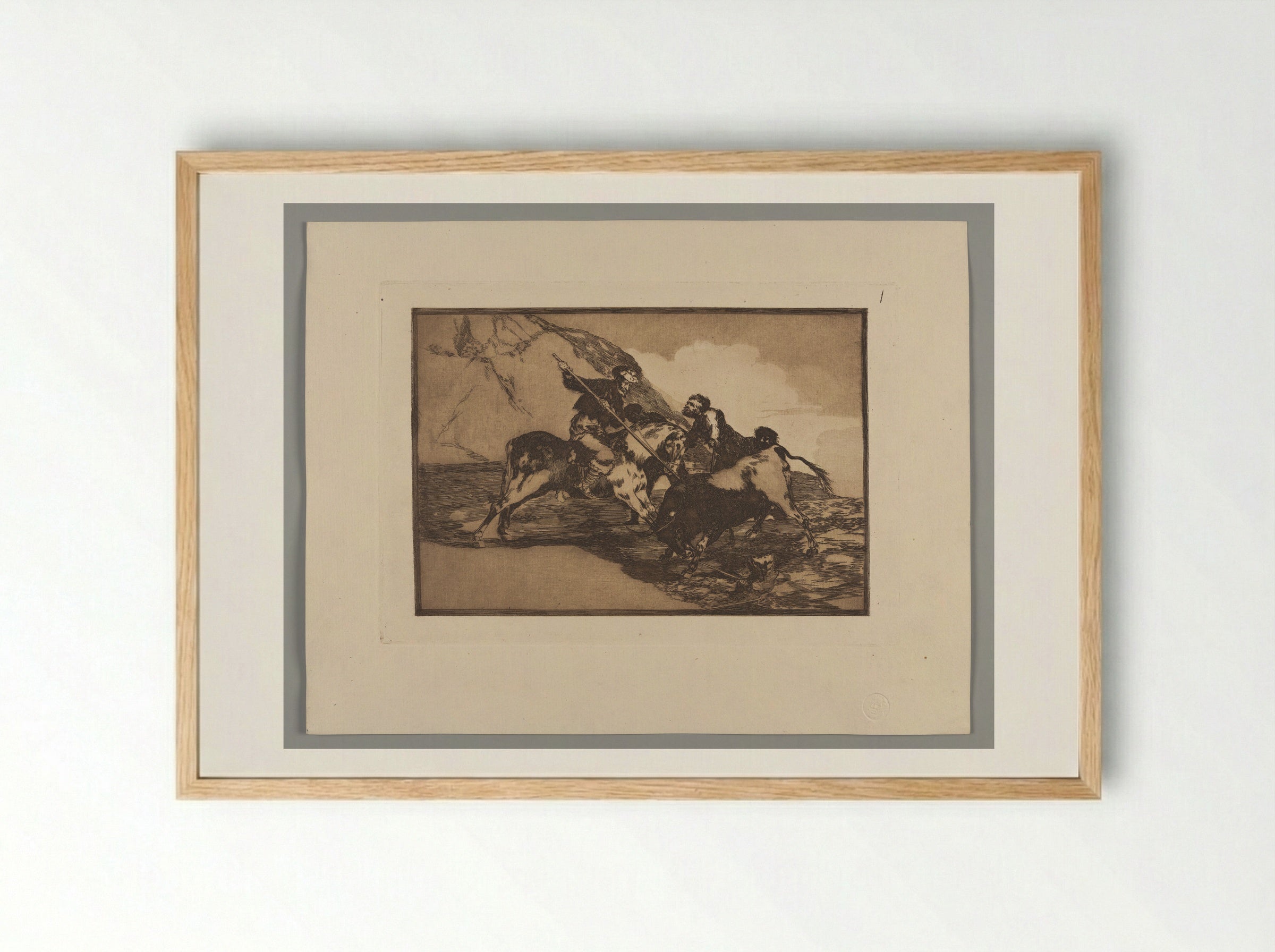 The Way in which the Ancient Spaniards Hunted Bulls on Horseback in the Open Country - Francisco José de Goya y Lucientes - Framed Print Wood