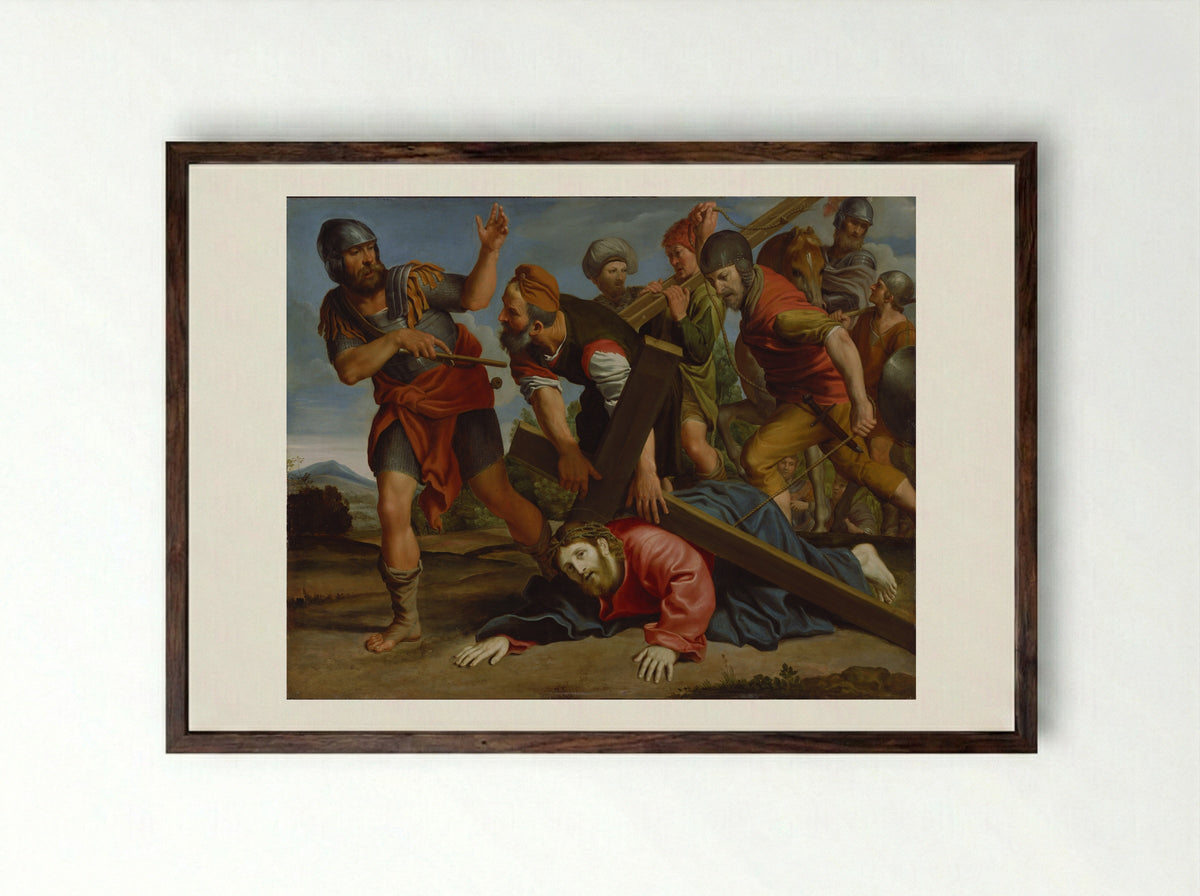 The Way to Calvary - Domenichino - Framed Print Dark Wood