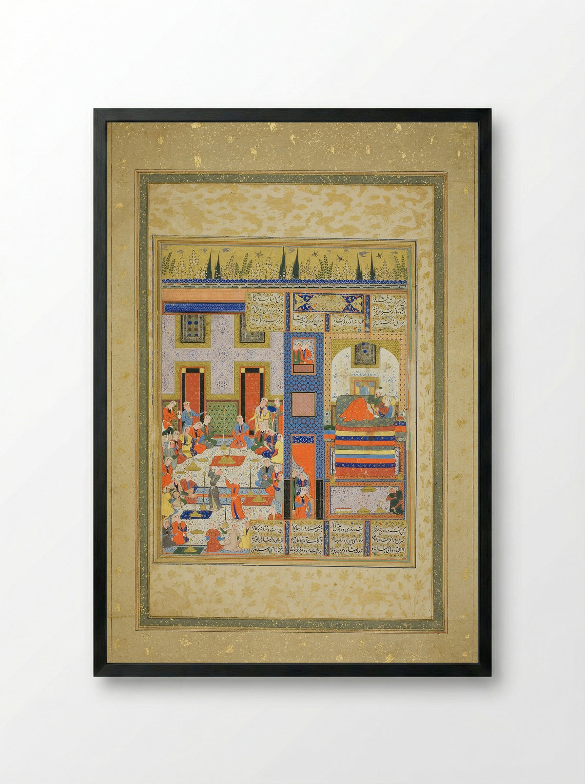 The Wedding Night of Anushirvan and the Khaqan's Daughter - Unknown Persian Artist - Framed Print Black